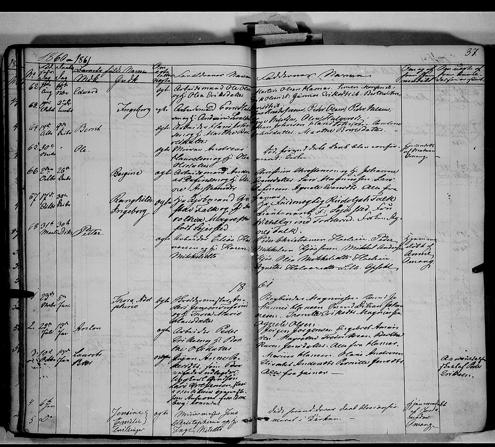 Vang prestekontor, Hedmark, SAH/PREST-008/H/Ha/Haa/L0011: Parish register (official) no. 11, 1852-1877, p. 37