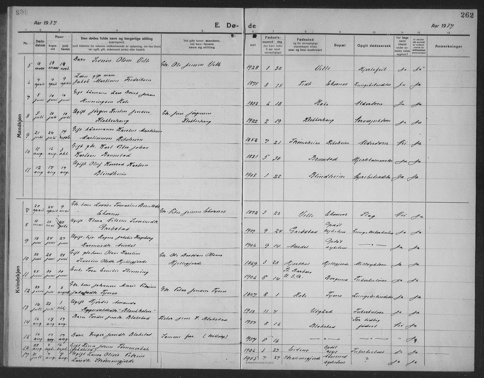 Ministerialprotokoller, klokkerbøker og fødselsregistre - Møre og Romsdal, AV/SAT-A-1454/523/L0342: Parish register (copy) no. 523C05, 1916-1937, p. 262