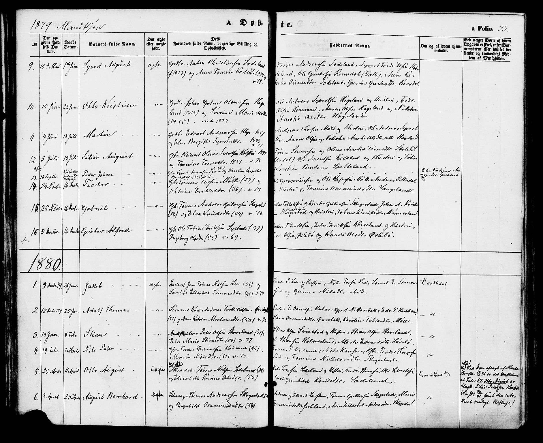 Holum sokneprestkontor, AV/SAK-1111-0022/F/Fa/Faa/L0006: Parish register (official) no. A 6, 1865-1883, p. 33