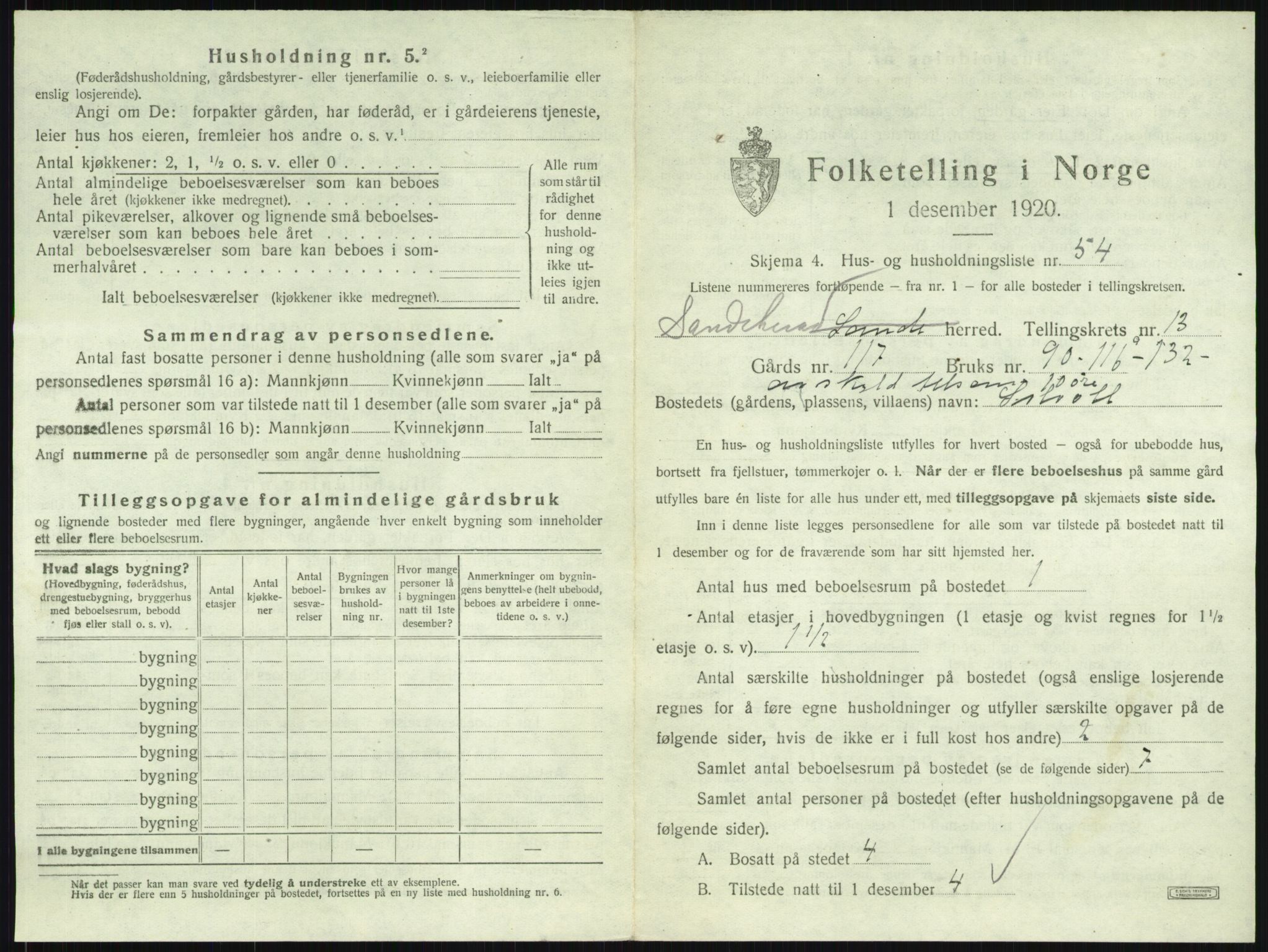 SAKO, 1920 census for Sandeherred, 1920, p. 2843