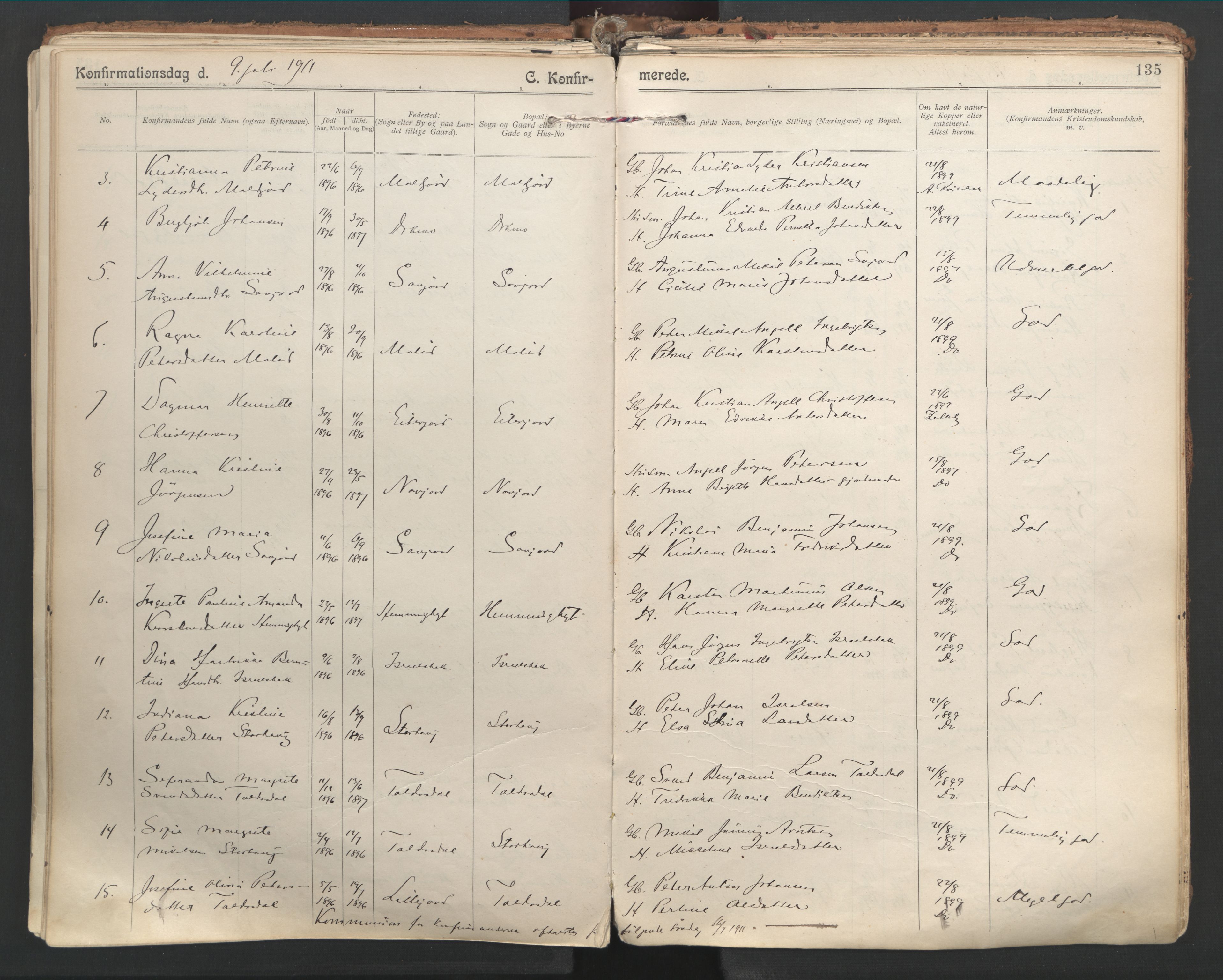 Ministerialprotokoller, klokkerbøker og fødselsregistre - Nordland, SAT/A-1459/846/L0647: Parish register (official) no. 846A05, 1902-1915, p. 135