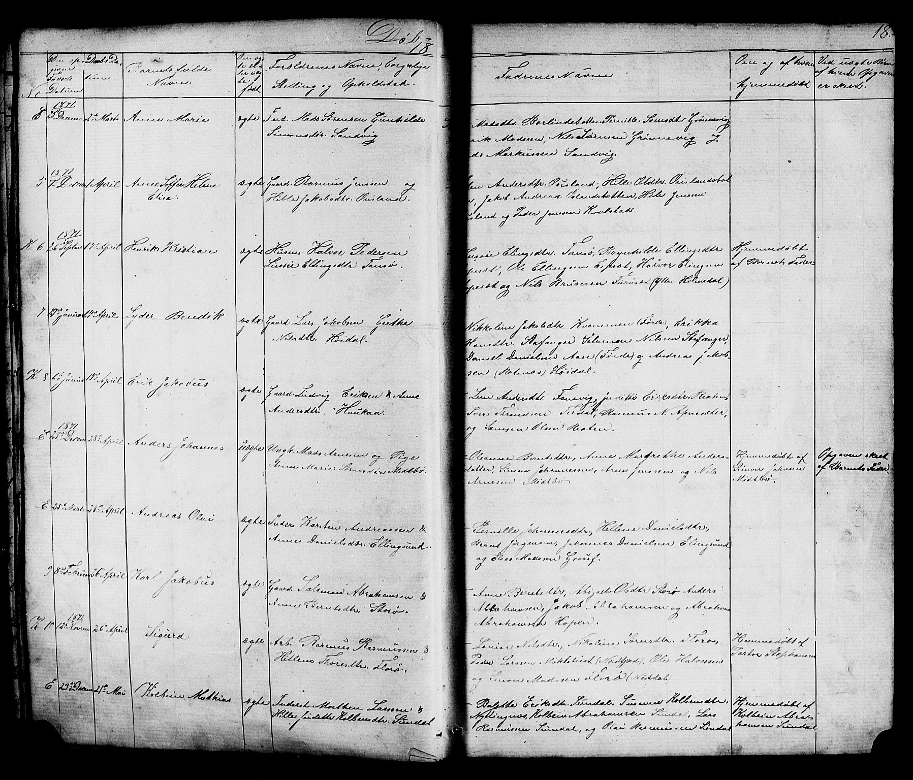 Kinn sokneprestembete, AV/SAB-A-80801/H/Hab/Habc/L0002: Parish register (copy) no. C 2, 1869-1918, p. 18