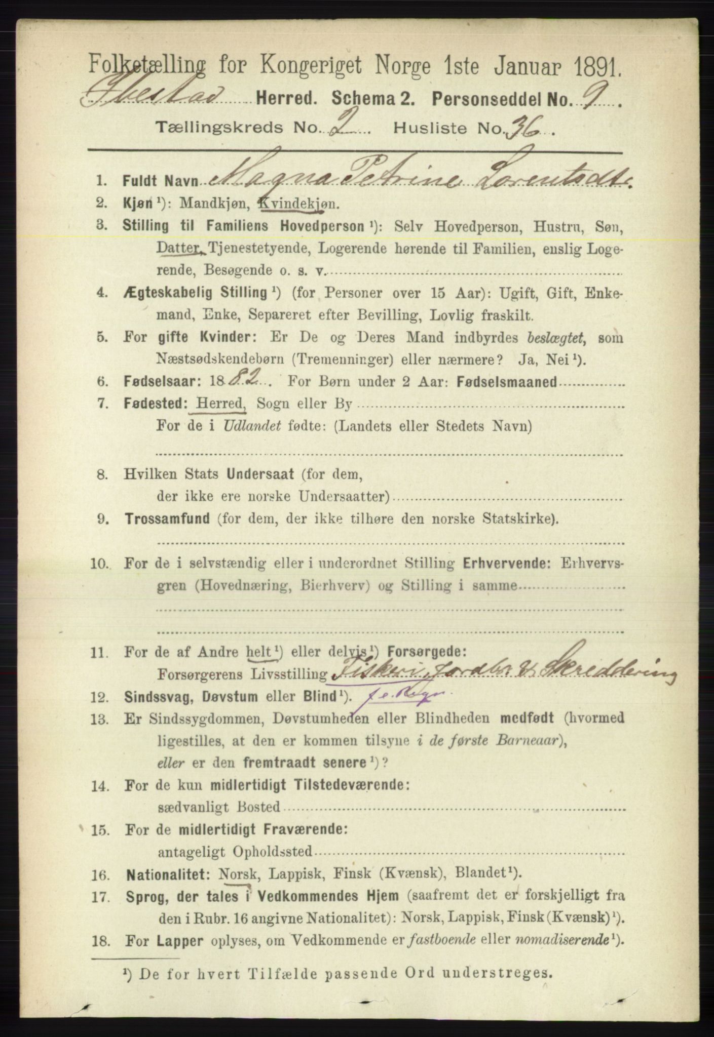 RA, 1891 census for 1917 Ibestad, 1891, p. 1047
