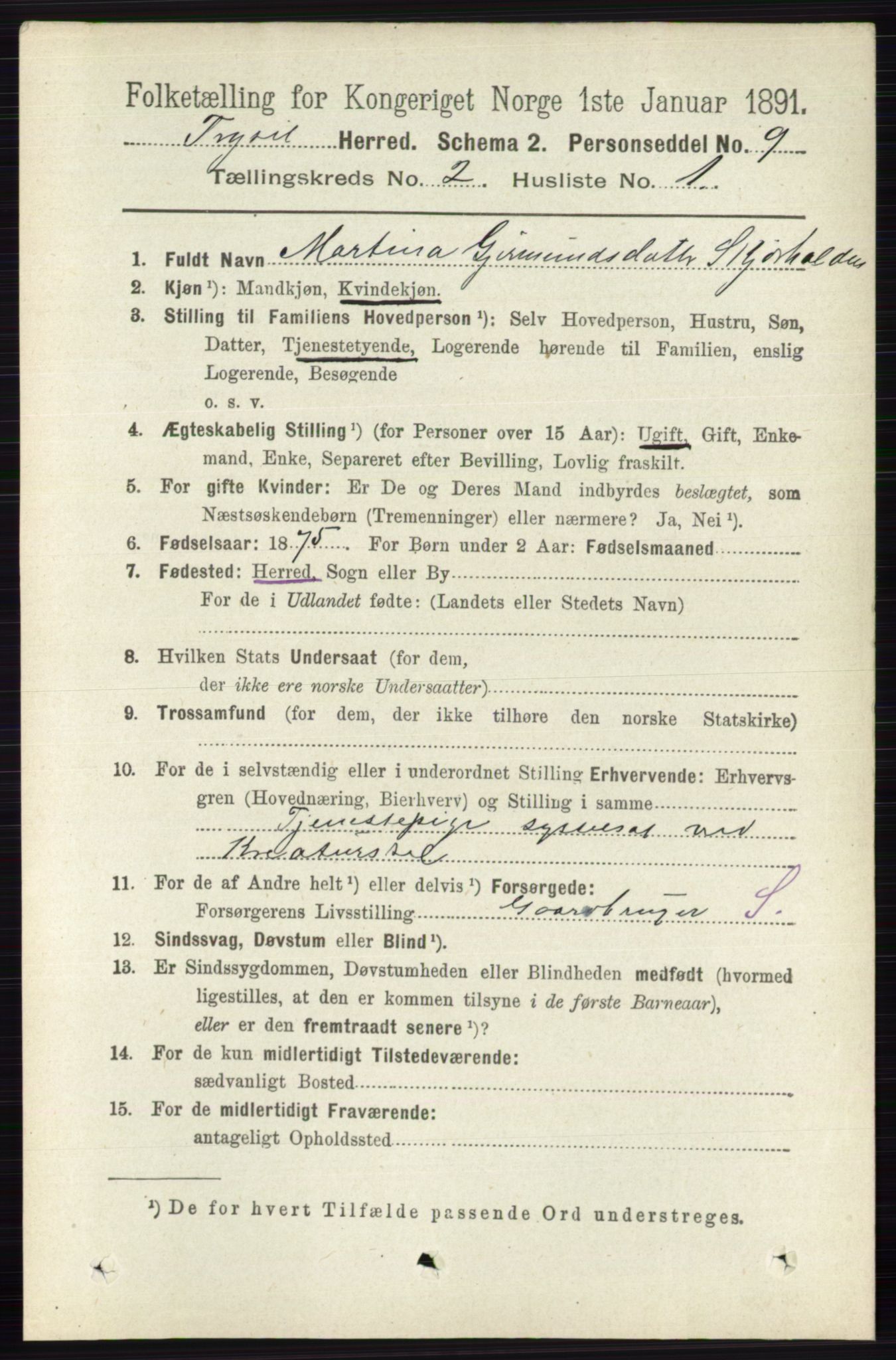 RA, 1891 census for 0428 Trysil, 1891, p. 732