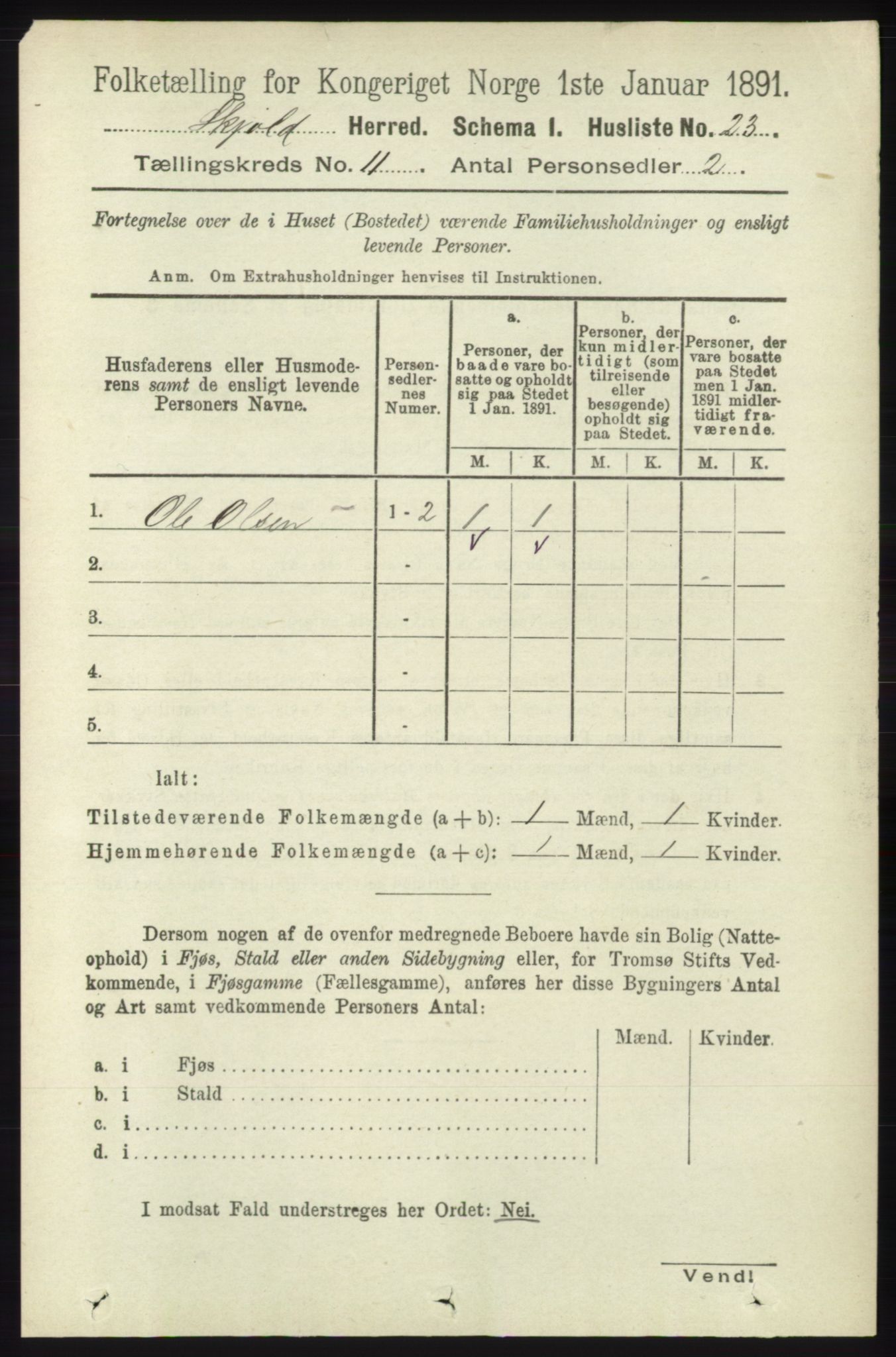 RA, 1891 census for 1154 Skjold, 1891, p. 2058