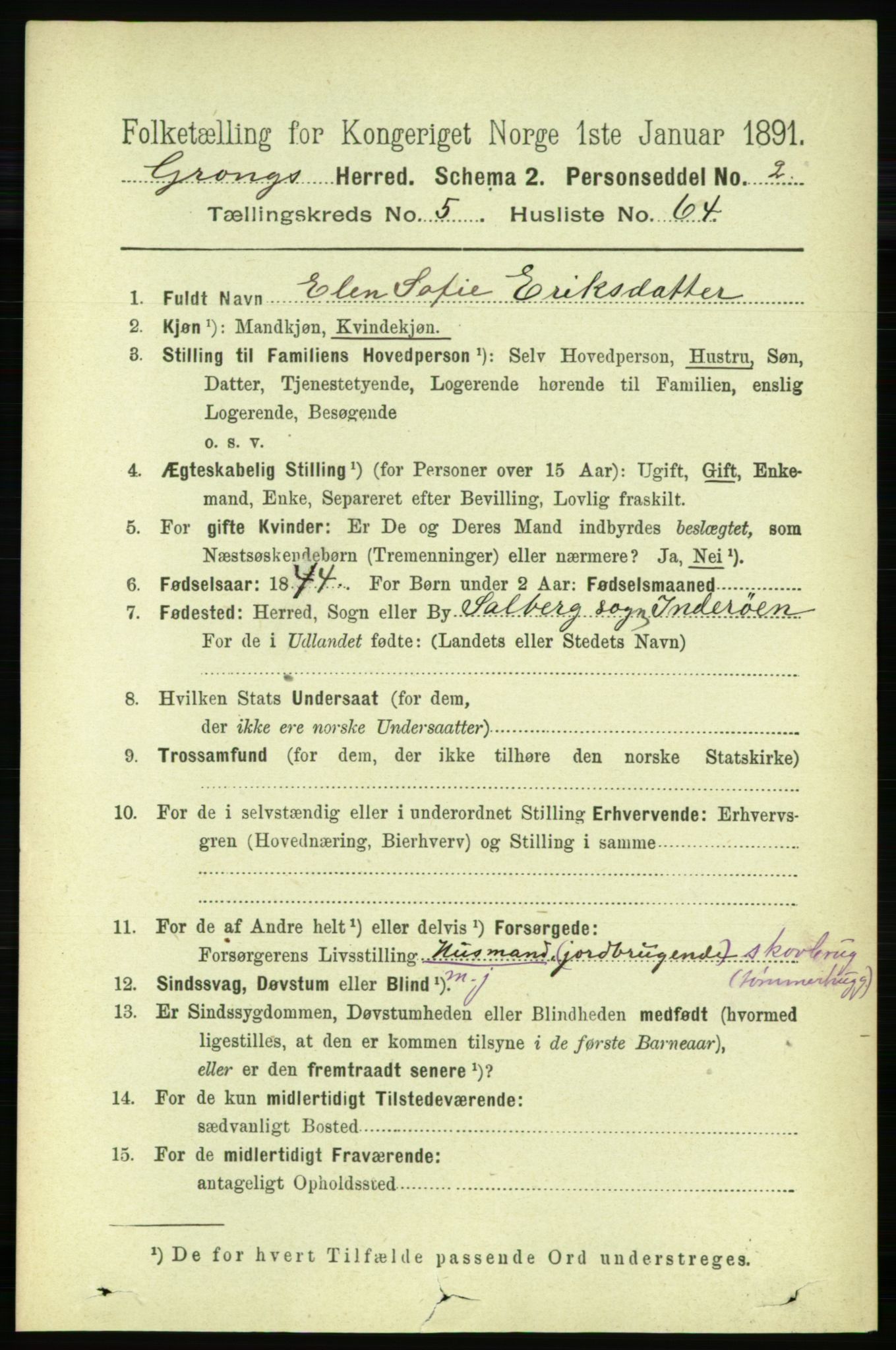 RA, 1891 census for 1742 Grong, 1891, p. 2289