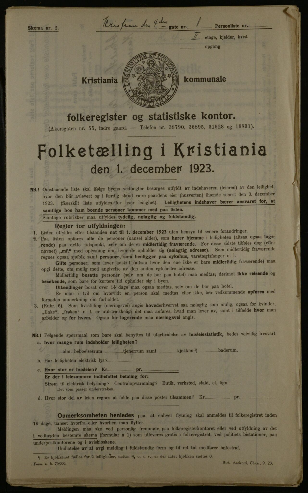 OBA, Municipal Census 1923 for Kristiania, 1923, p. 60743