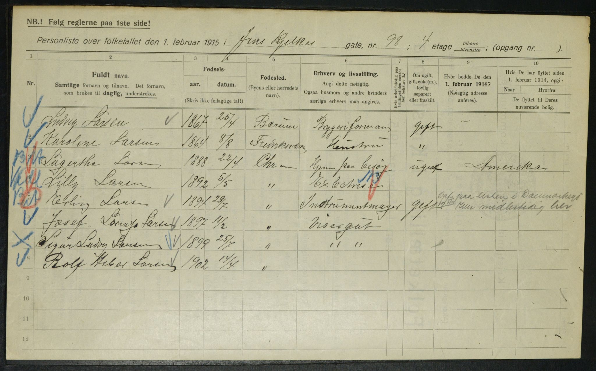 OBA, Municipal Census 1915 for Kristiania, 1915, p. 46344