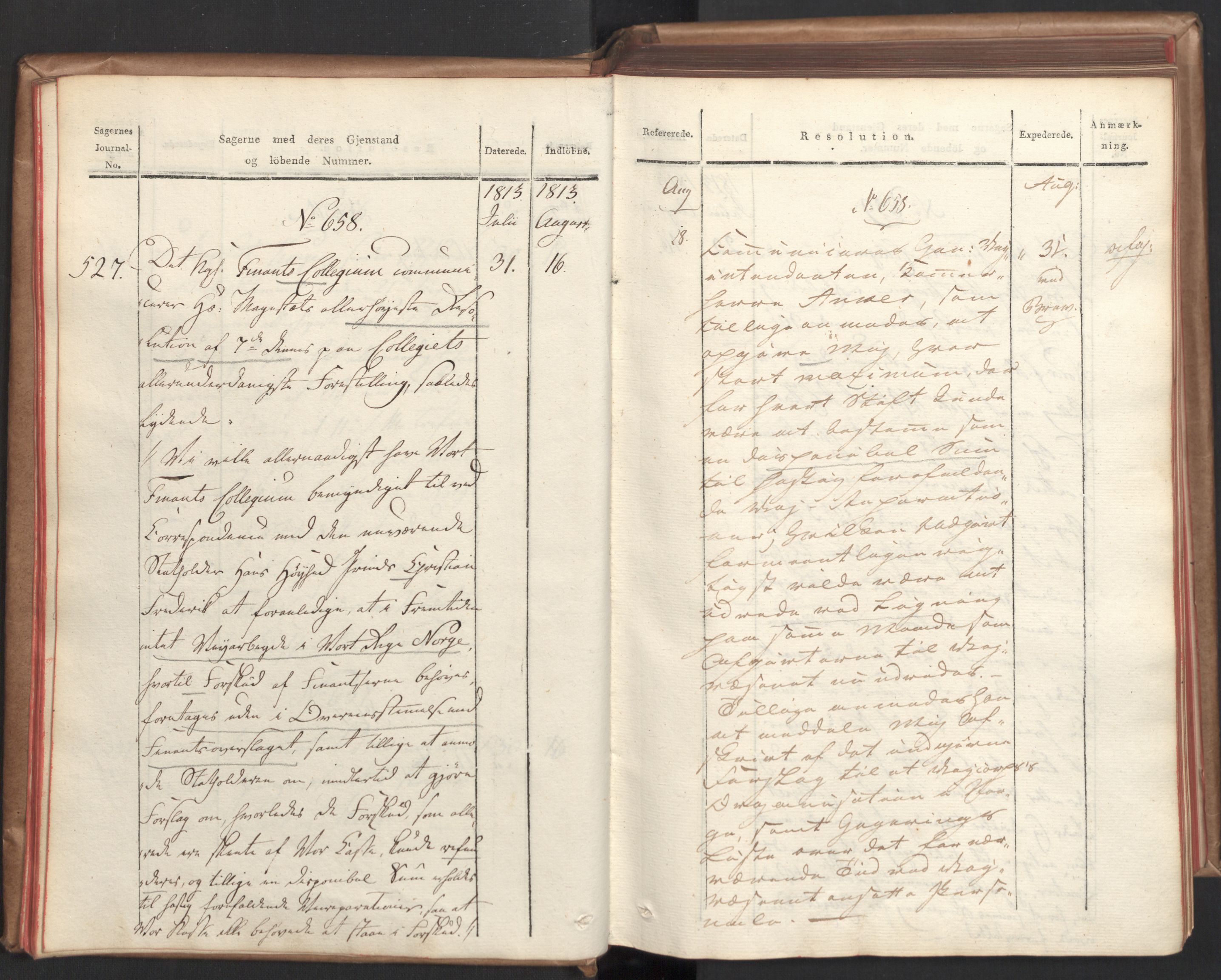 Stattholderembetet 1810-1814, 2. kontor (Kontor B), AV/RA-EA-5432/Aa/L0003: Kollegial referatprotokoll,  j.nr. 512-627,  l.nr. 640-786, 1813-1814, p. 14