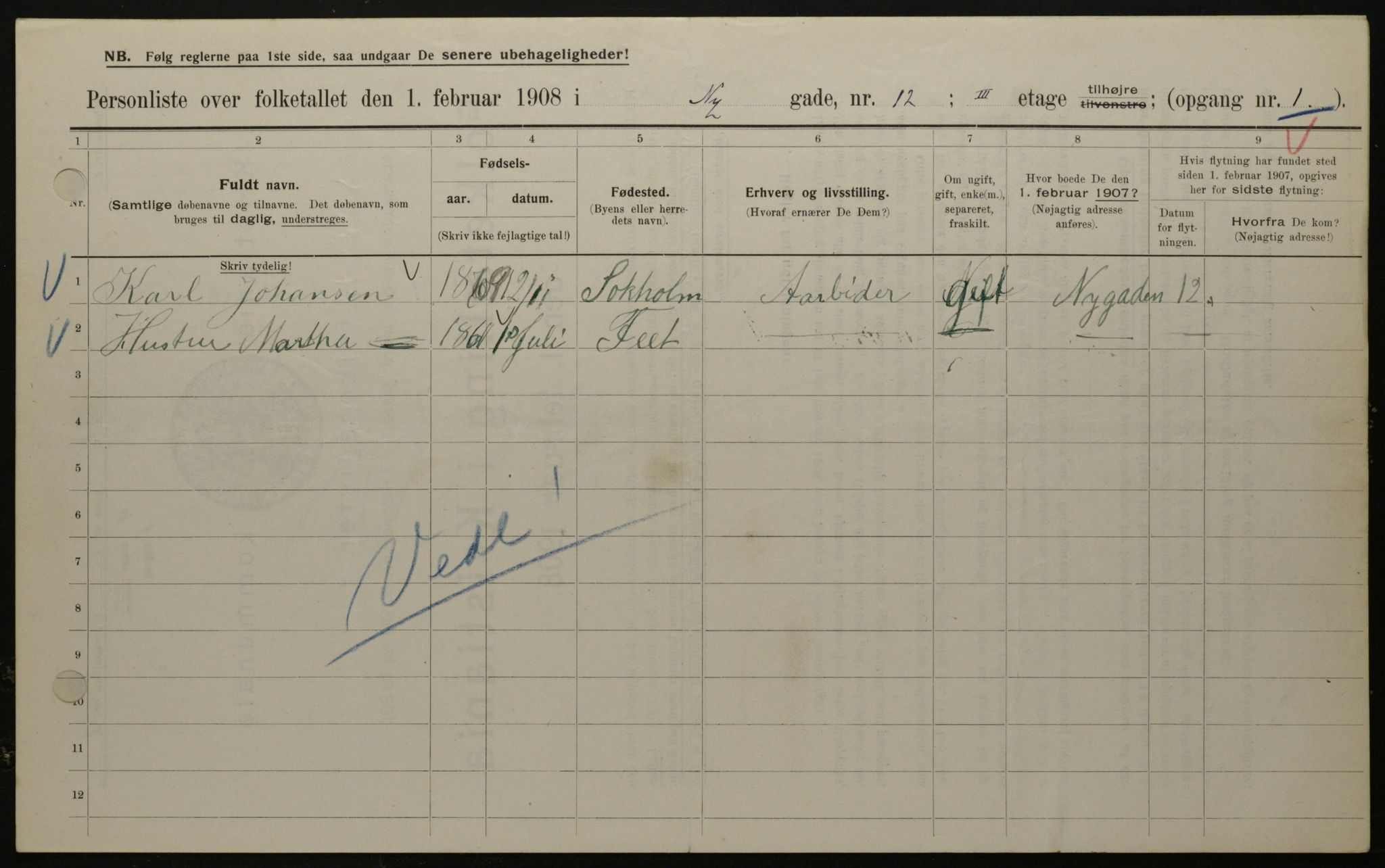 OBA, Municipal Census 1908 for Kristiania, 1908, p. 66518