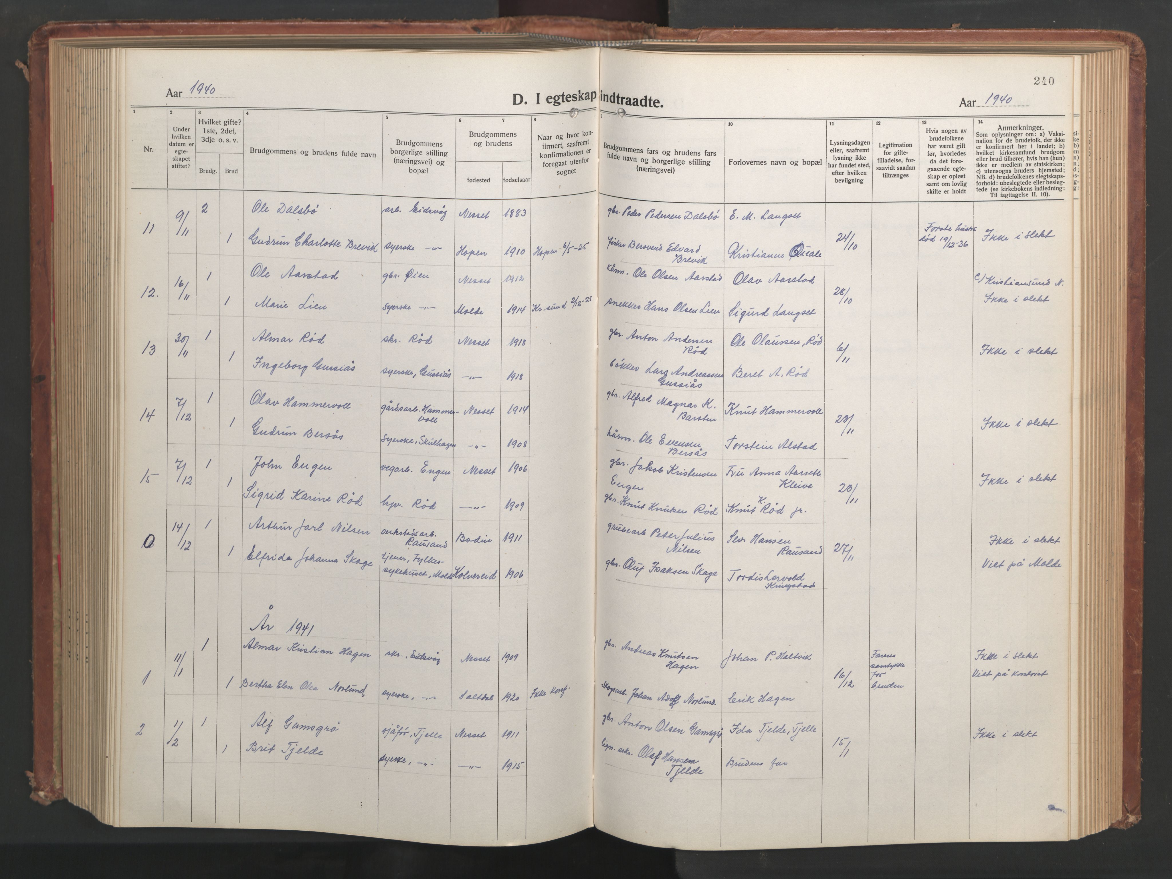 Ministerialprotokoller, klokkerbøker og fødselsregistre - Møre og Romsdal, SAT/A-1454/551/L0633: Parish register (copy) no. 551C05, 1921-1961, p. 240