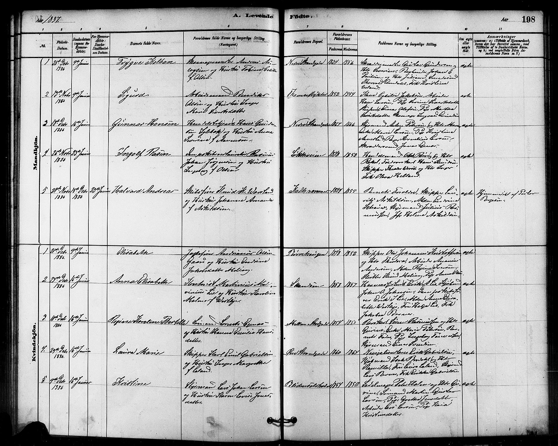 Domkirken sokneprestkontor, SAST/A-101812/001/30/30BB/L0015: Parish register (copy) no. B 15, 1880-1891, p. 198