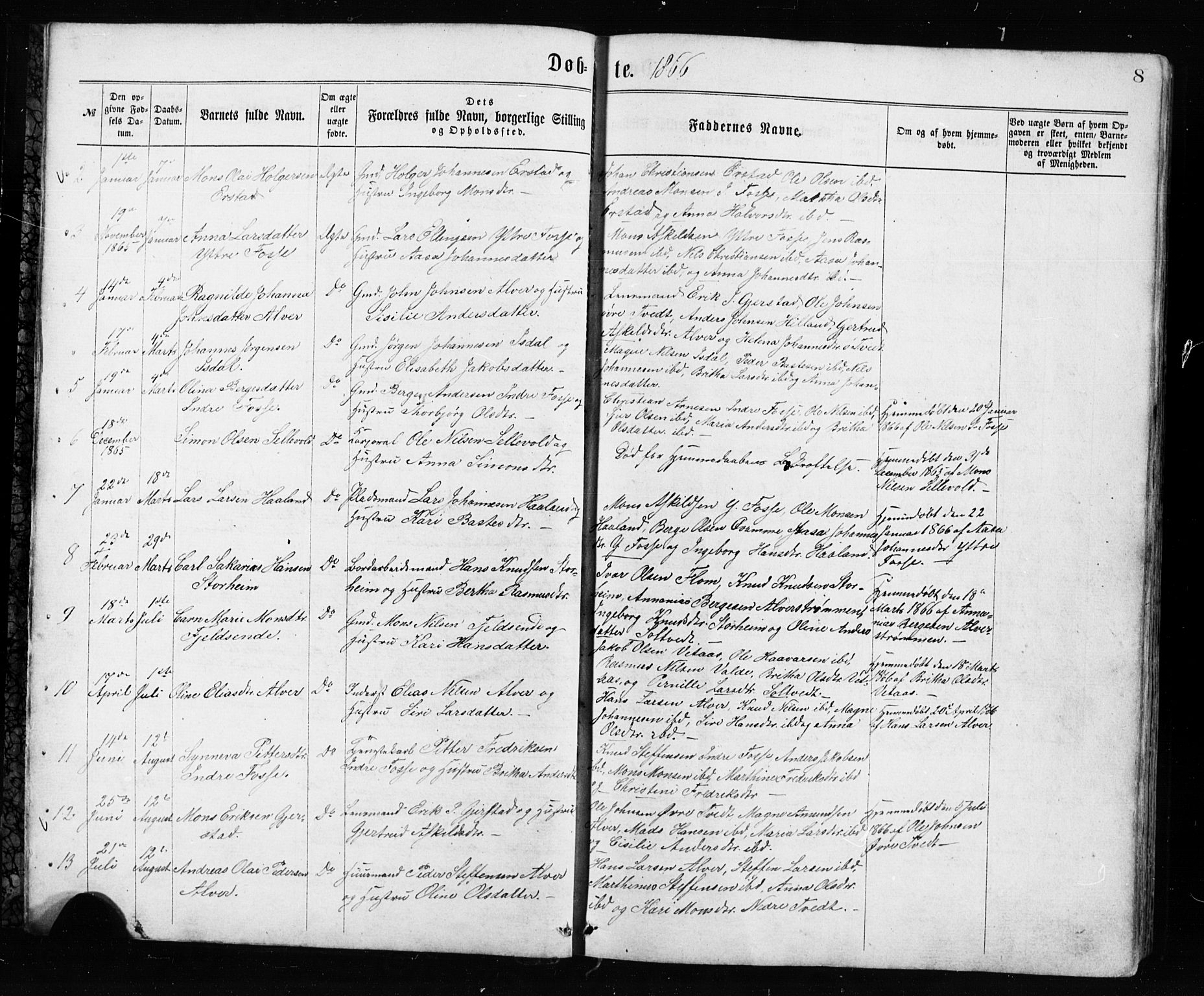 Alversund Sokneprestembete, SAB/A-73901/H/Ha/Hab: Parish register (copy) no. A 2, 1864-1905, p. 8