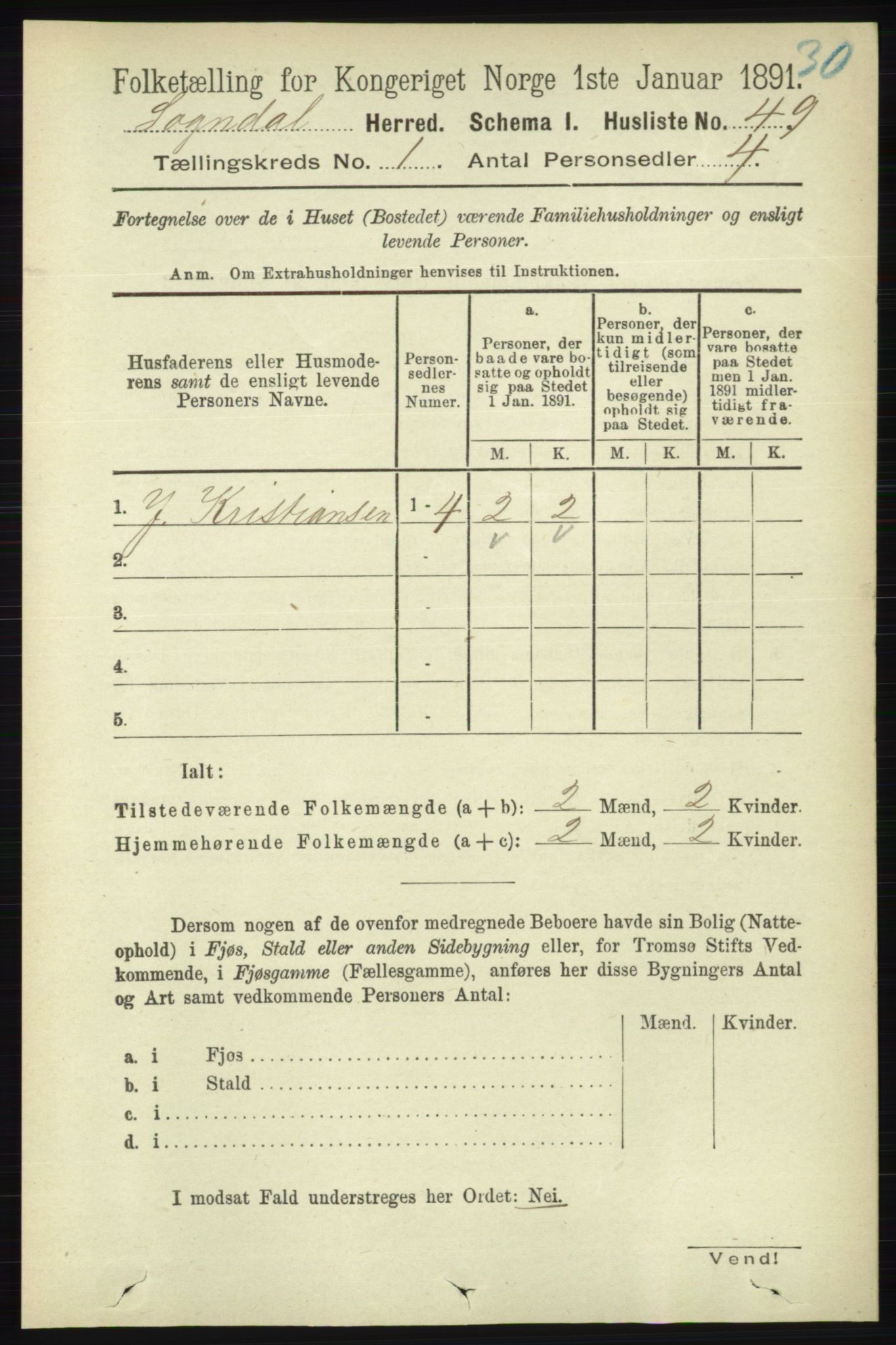 RA, 1891 census for 1111 Sokndal, 1891, p. 75