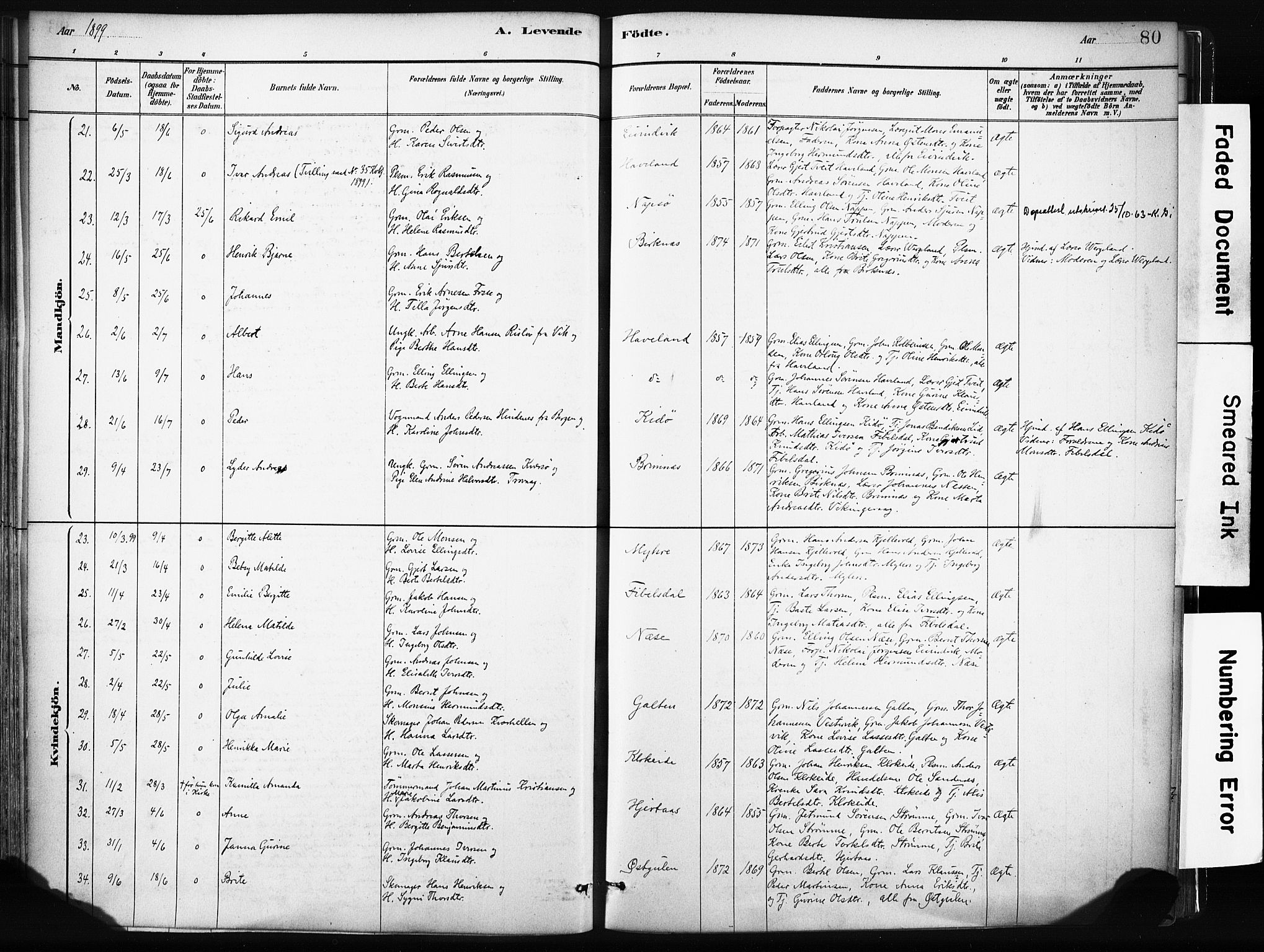 Gulen sokneprestembete, AV/SAB-A-80201/H/Haa/Haab/L0001: Parish register (official) no. B 1, 1881-1905, p. 80