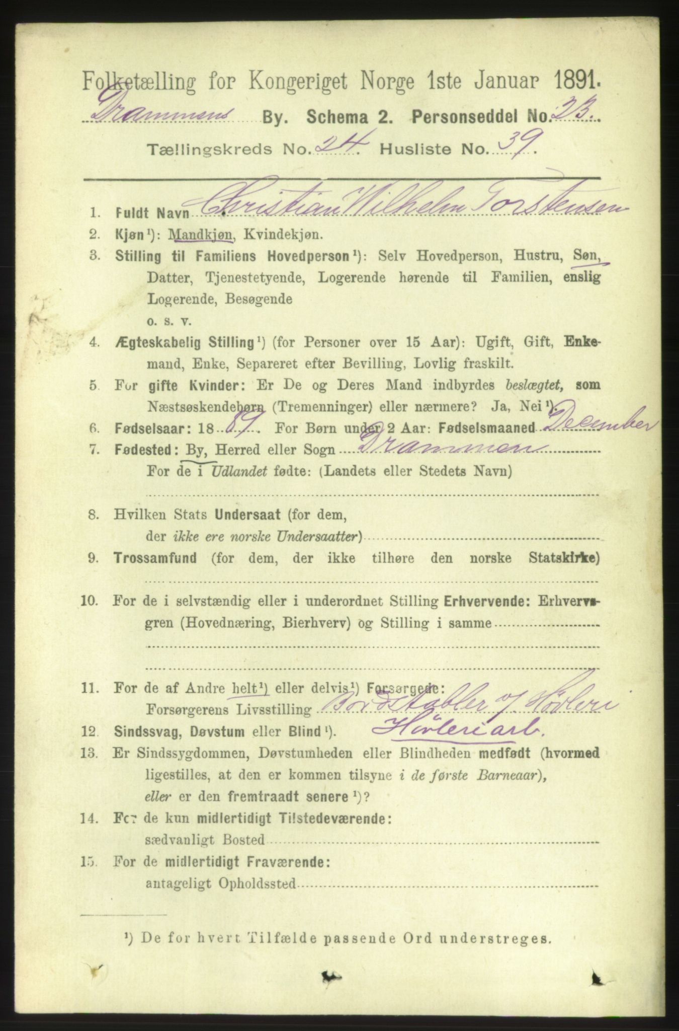 RA, 1891 census for 0602 Drammen, 1891, p. 15154