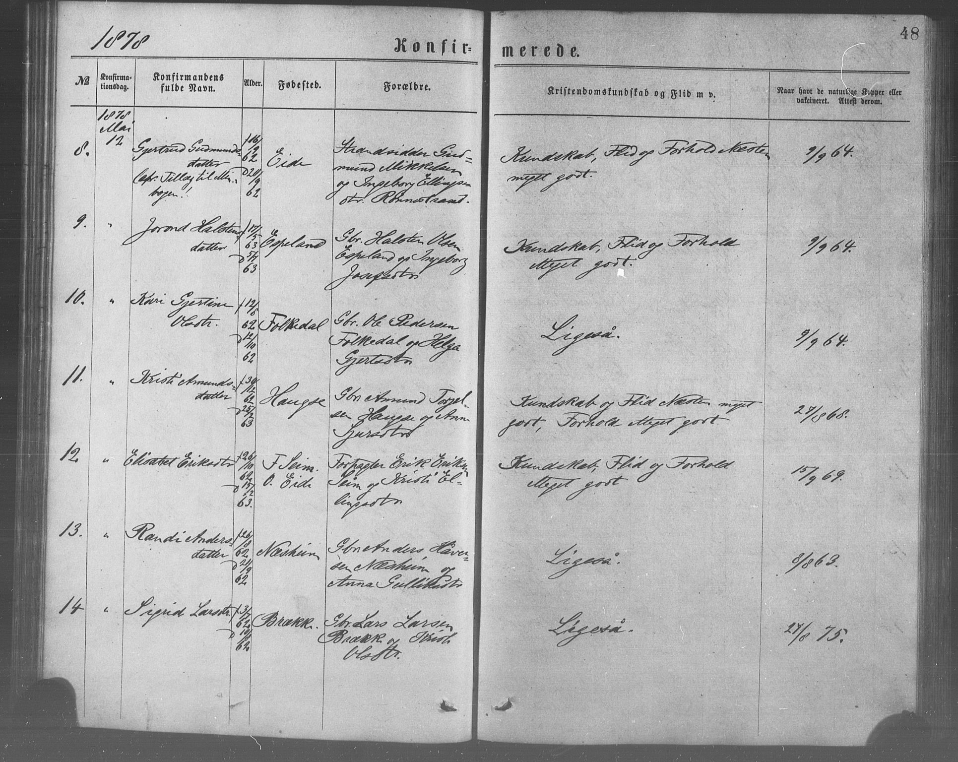 Ulvik sokneprestembete, AV/SAB-A-78801/H/Haa: Parish register (official) no. A 17, 1873-1891, p. 48