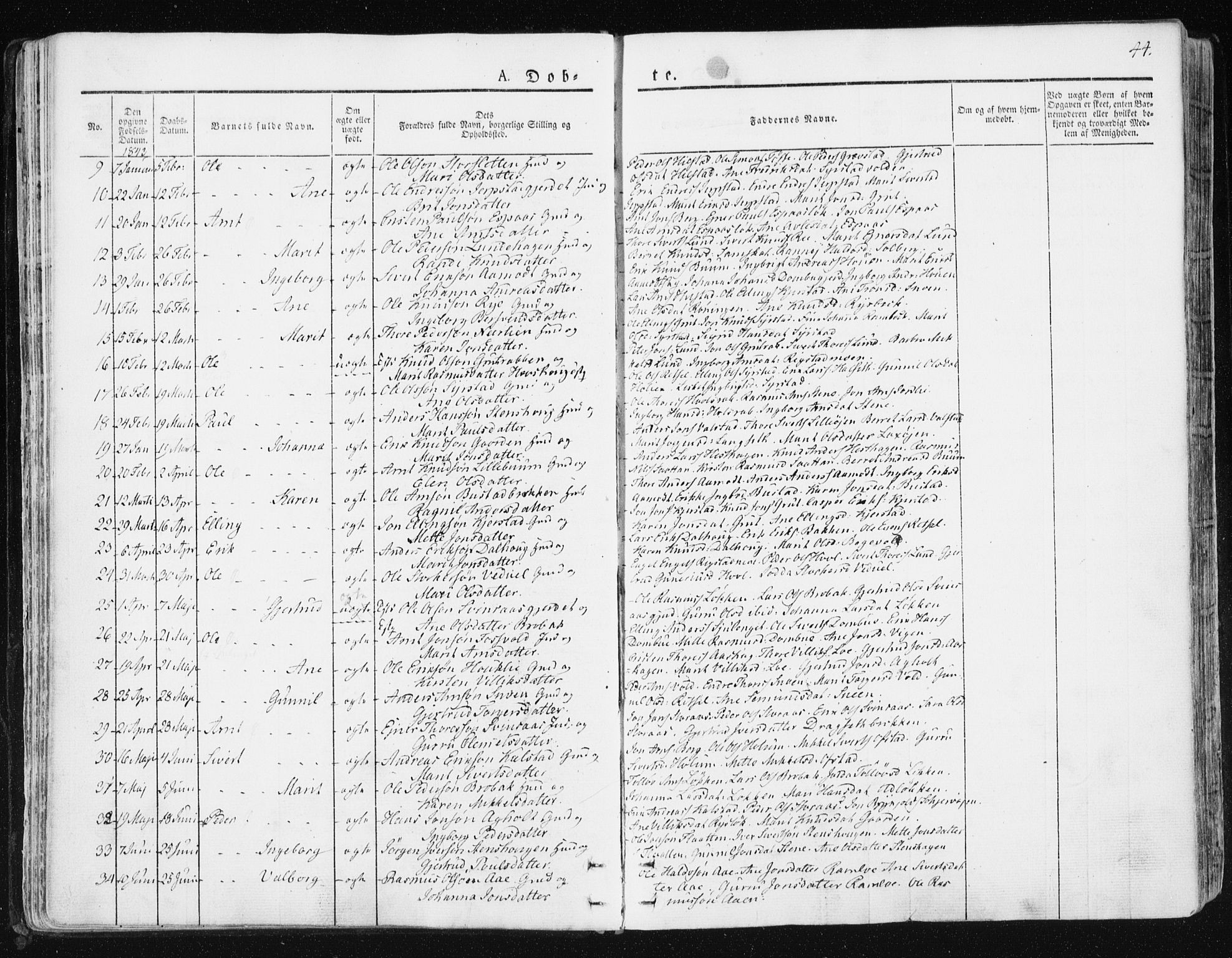 Ministerialprotokoller, klokkerbøker og fødselsregistre - Sør-Trøndelag, SAT/A-1456/672/L0855: Parish register (official) no. 672A07, 1829-1860, p. 44