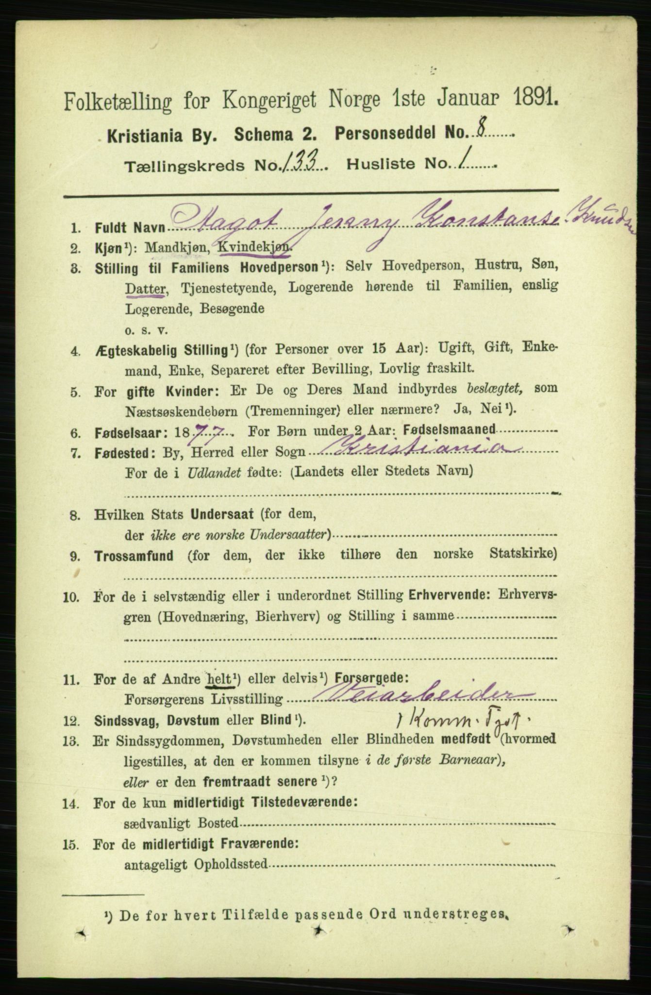 RA, 1891 census for 0301 Kristiania, 1891, p. 72423