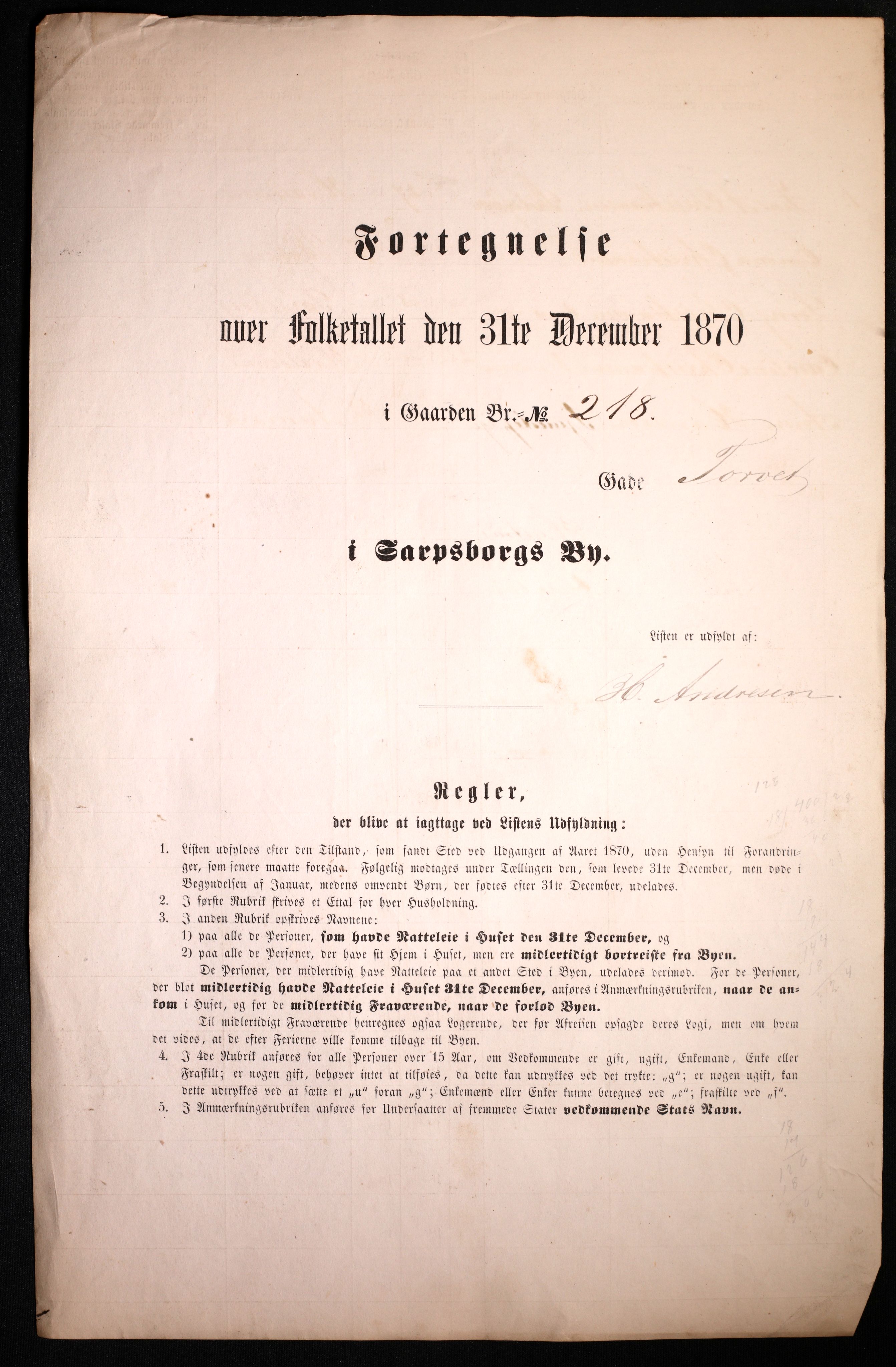 RA, 1870 census for 0102 Sarpsborg, 1870, p. 13