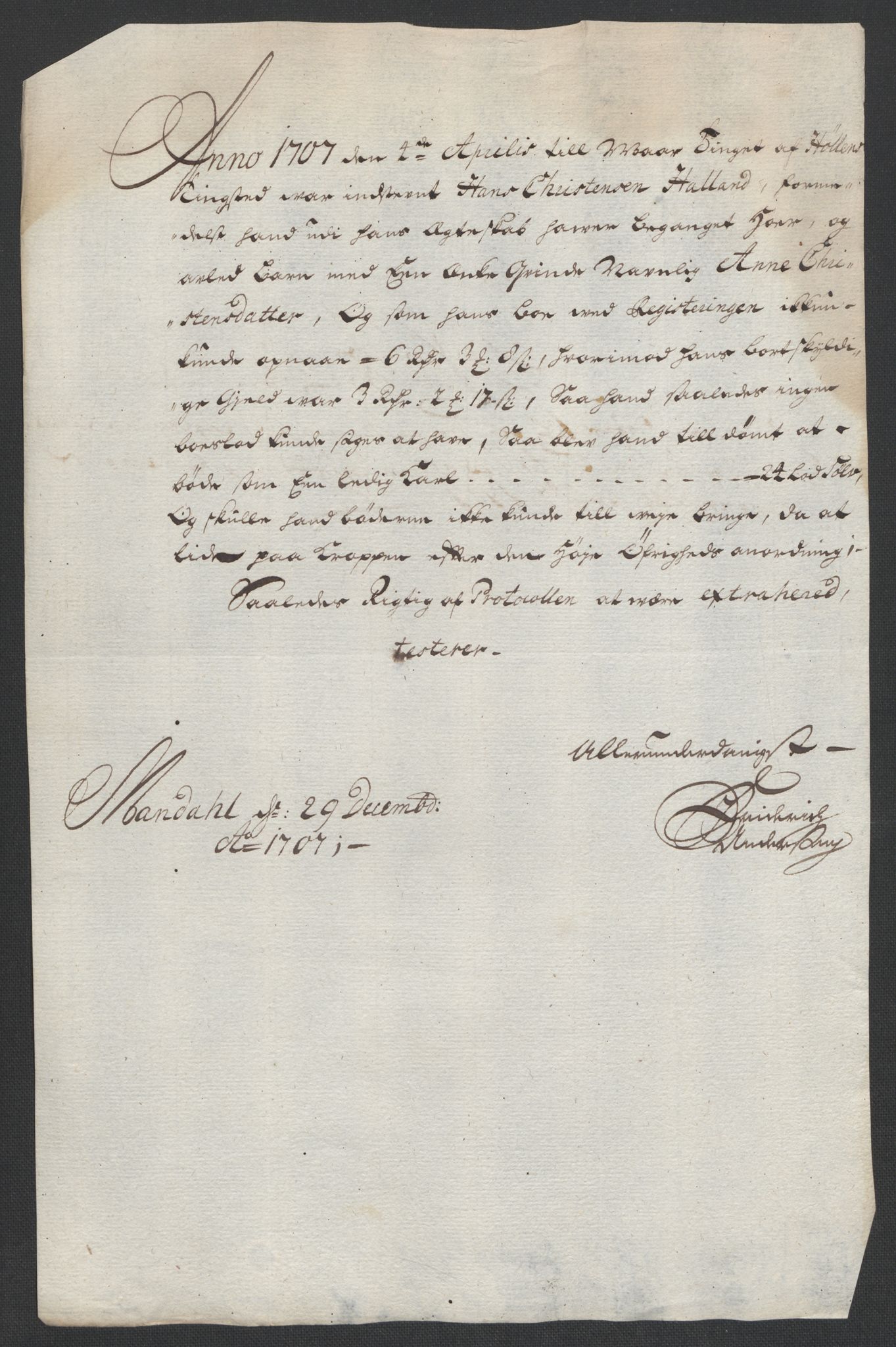 Rentekammeret inntil 1814, Reviderte regnskaper, Fogderegnskap, RA/EA-4092/R43/L2551: Fogderegnskap Lista og Mandal, 1705-1709, p. 458