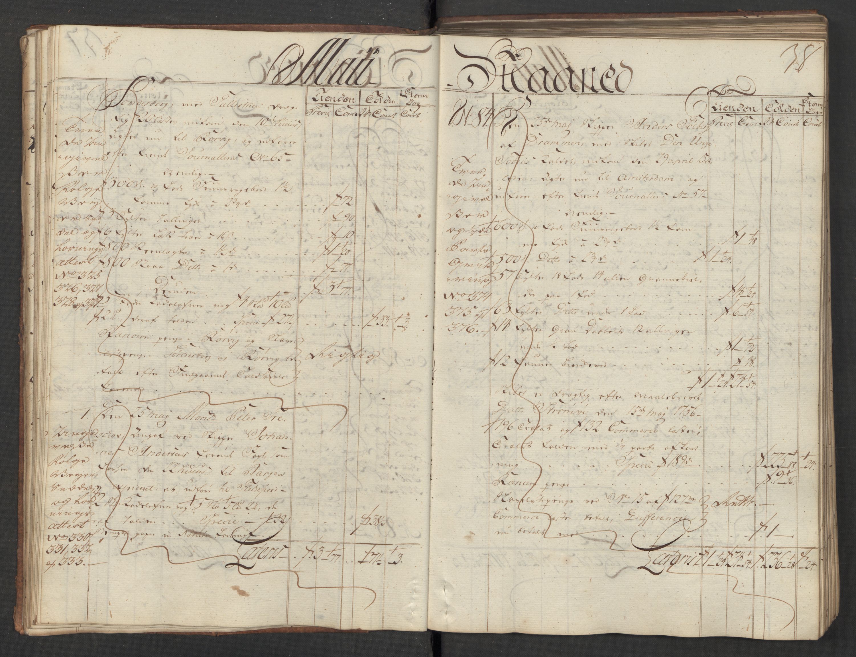 Generaltollkammeret, tollregnskaper, AV/RA-EA-5490/R08/L0035/0001: Tollregnskaper Drammen / Utgående hovedtollbok, 1756, p. 37b-38a