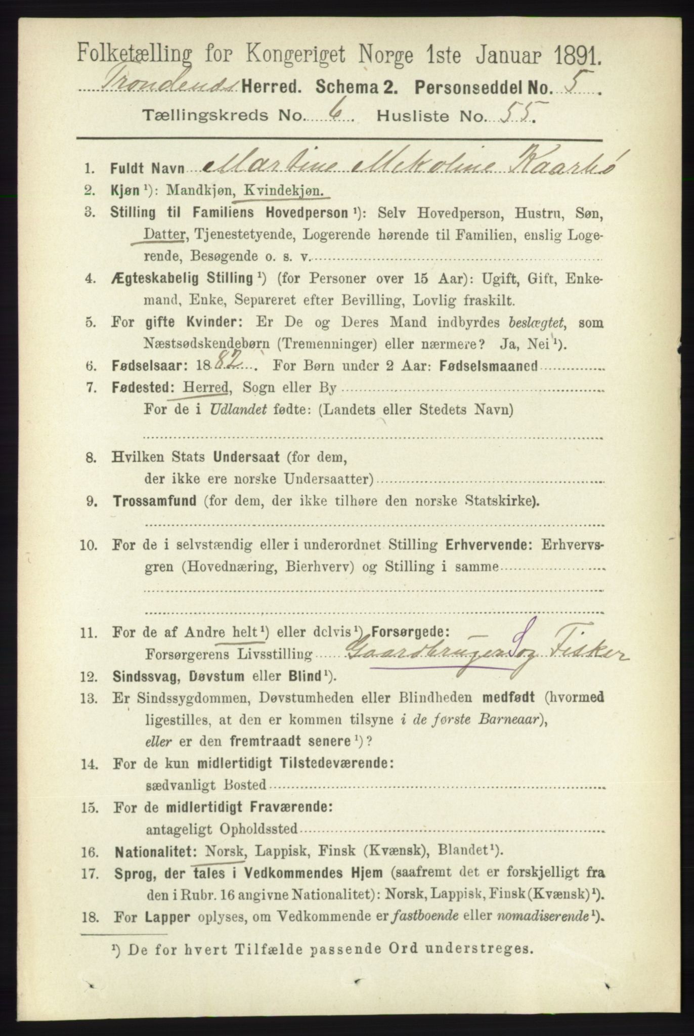RA, 1891 census for 1914 Trondenes, 1891, p. 4172