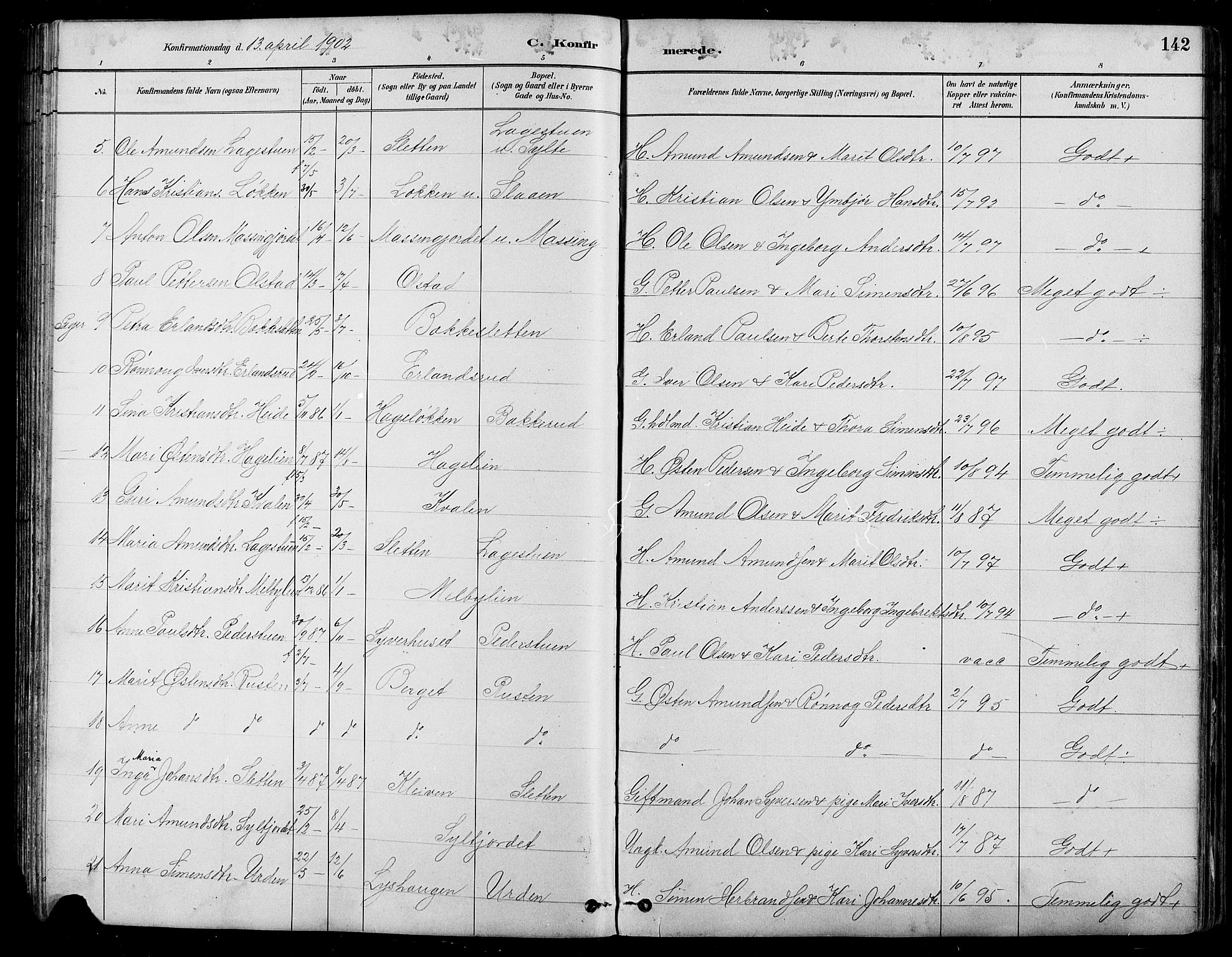 Nord-Fron prestekontor, AV/SAH-PREST-080/H/Ha/Hab/L0005: Parish register (copy) no. 5, 1884-1914, p. 142