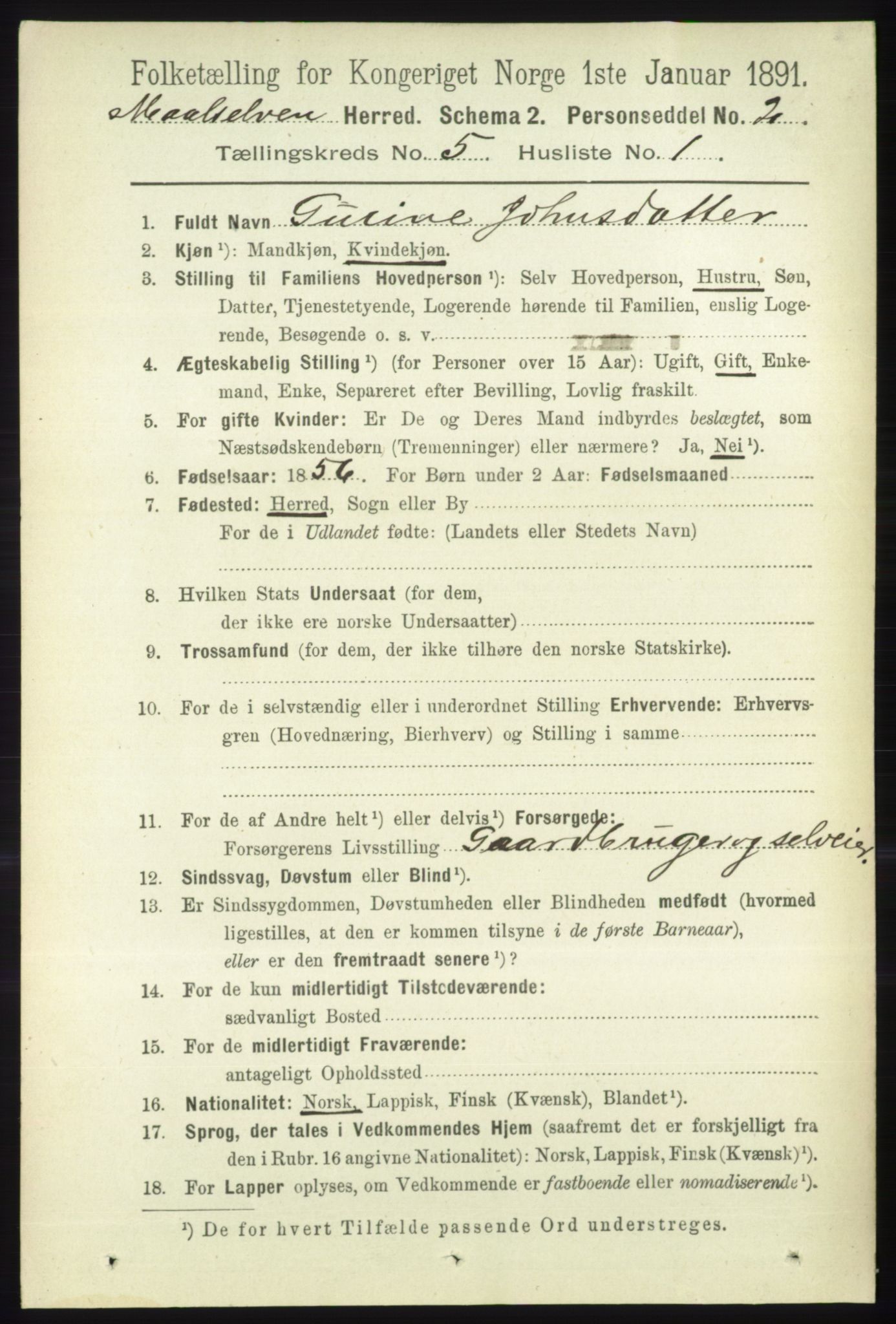 RA, 1891 census for 1924 Målselv, 1891, p. 1614