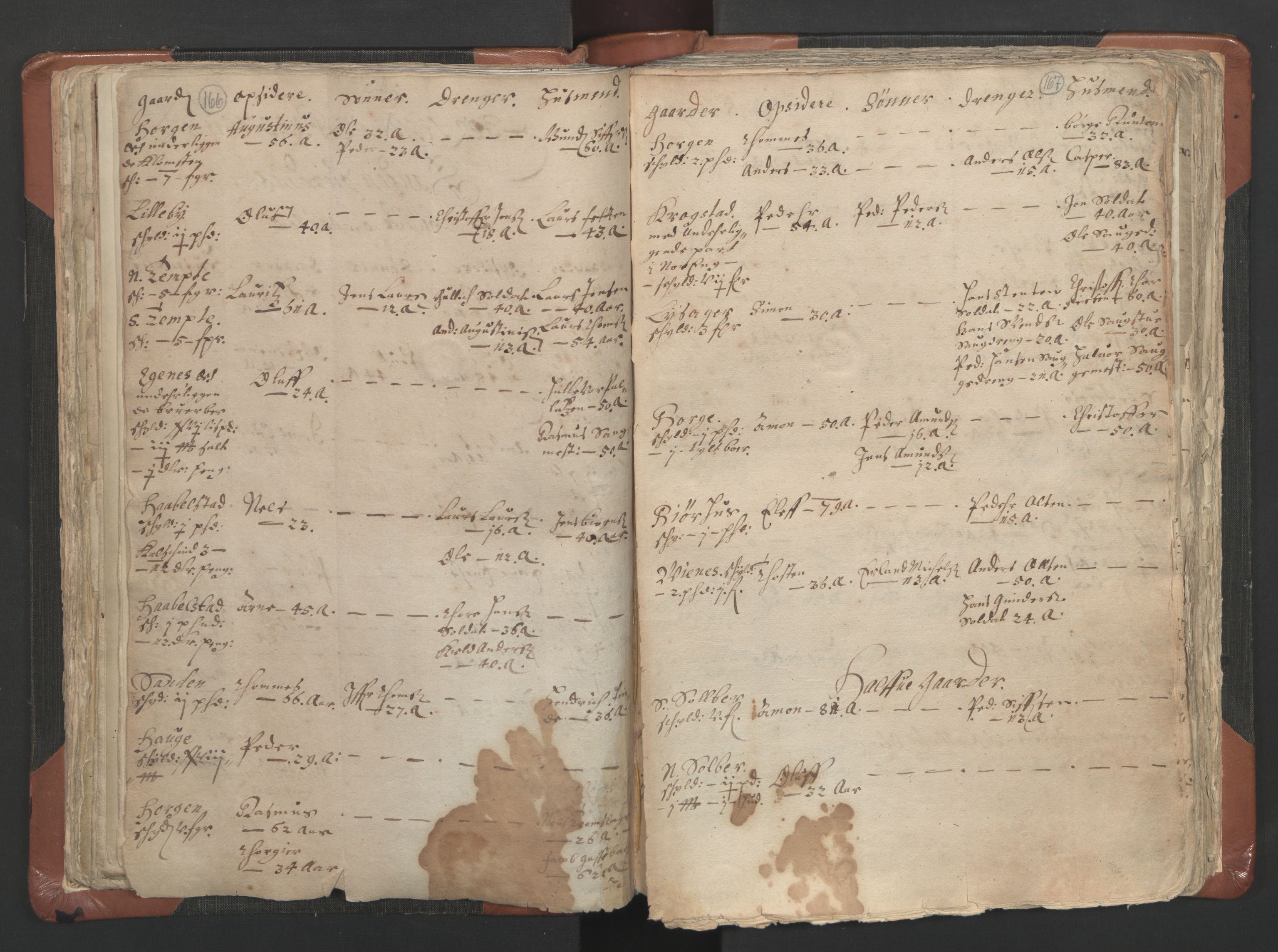 RA, Vicar's Census 1664-1666, no. 9: Bragernes deanery, 1664-1666, p. 166-167