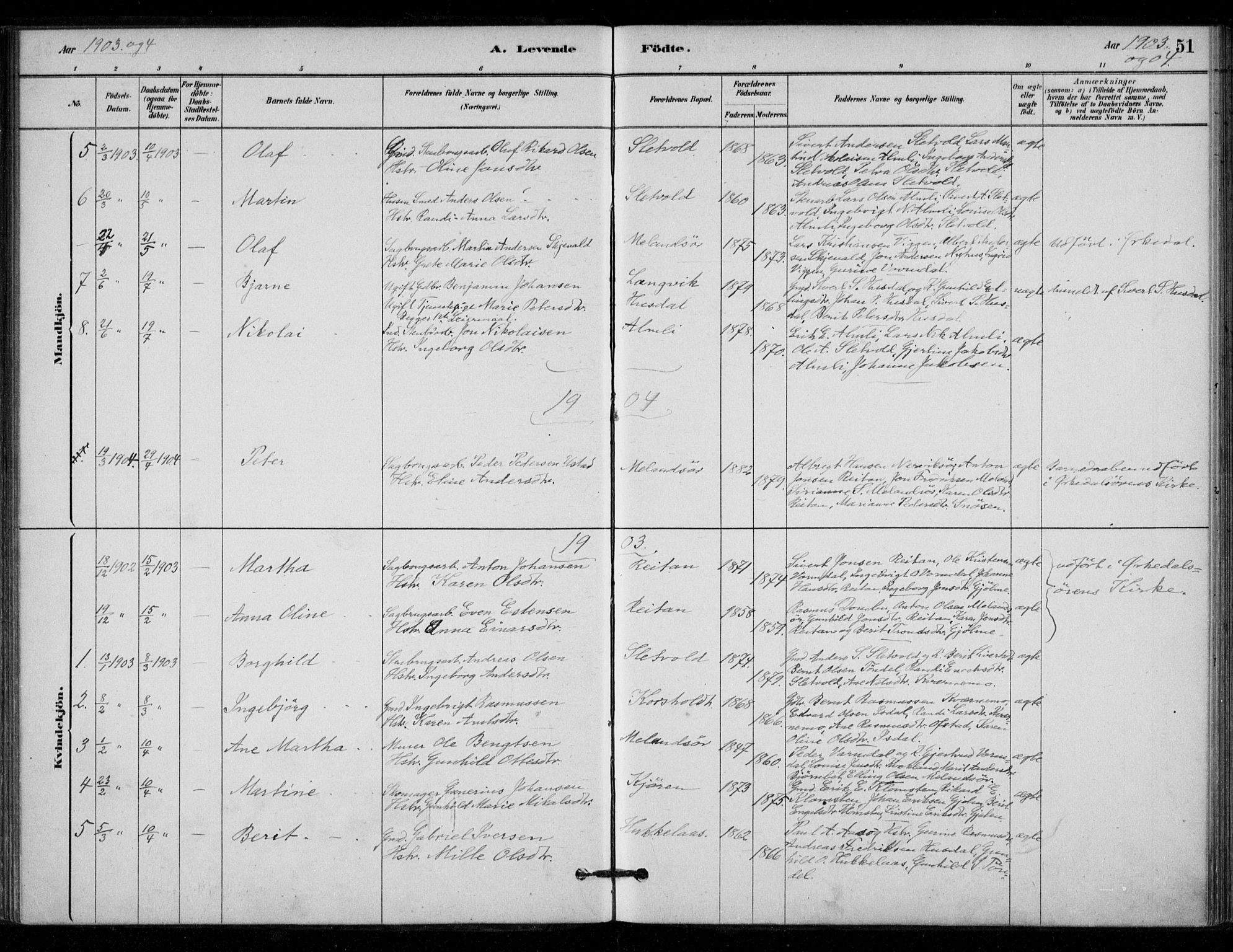Ministerialprotokoller, klokkerbøker og fødselsregistre - Sør-Trøndelag, SAT/A-1456/670/L0836: Parish register (official) no. 670A01, 1879-1904, p. 51