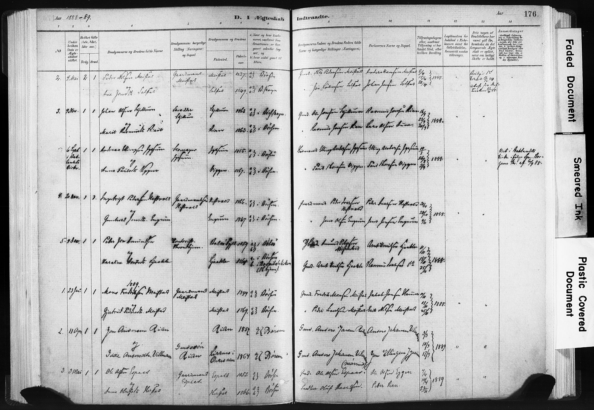 Ministerialprotokoller, klokkerbøker og fødselsregistre - Sør-Trøndelag, SAT/A-1456/665/L0773: Parish register (official) no. 665A08, 1879-1905, p. 176