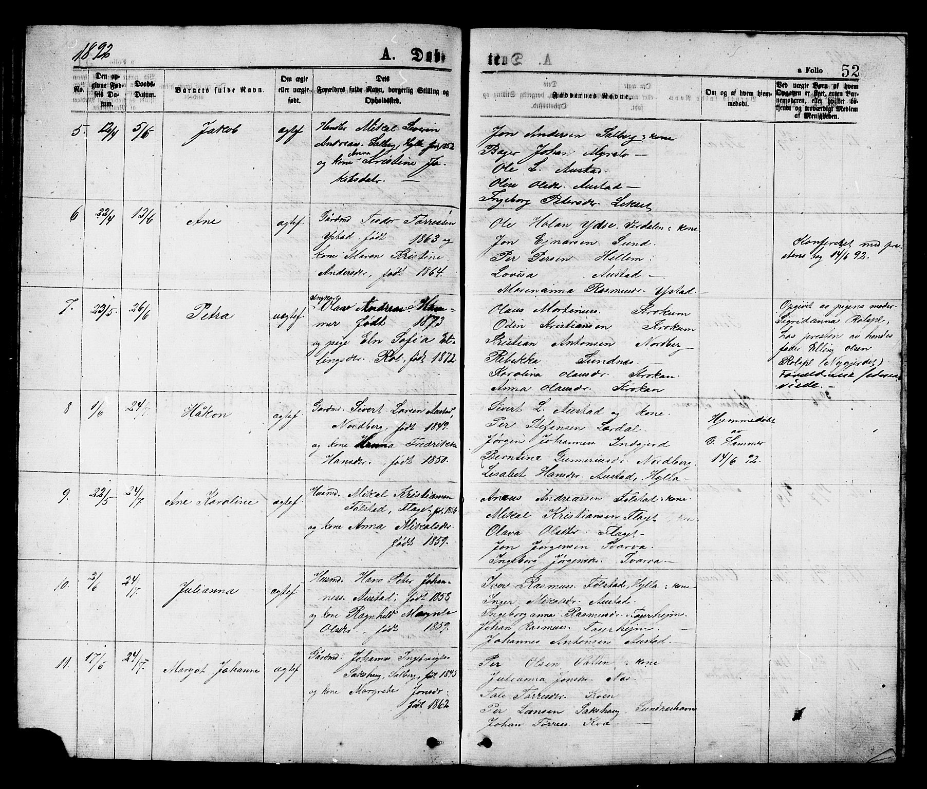 Ministerialprotokoller, klokkerbøker og fødselsregistre - Nord-Trøndelag, SAT/A-1458/731/L0311: Parish register (copy) no. 731C02, 1875-1911, p. 52