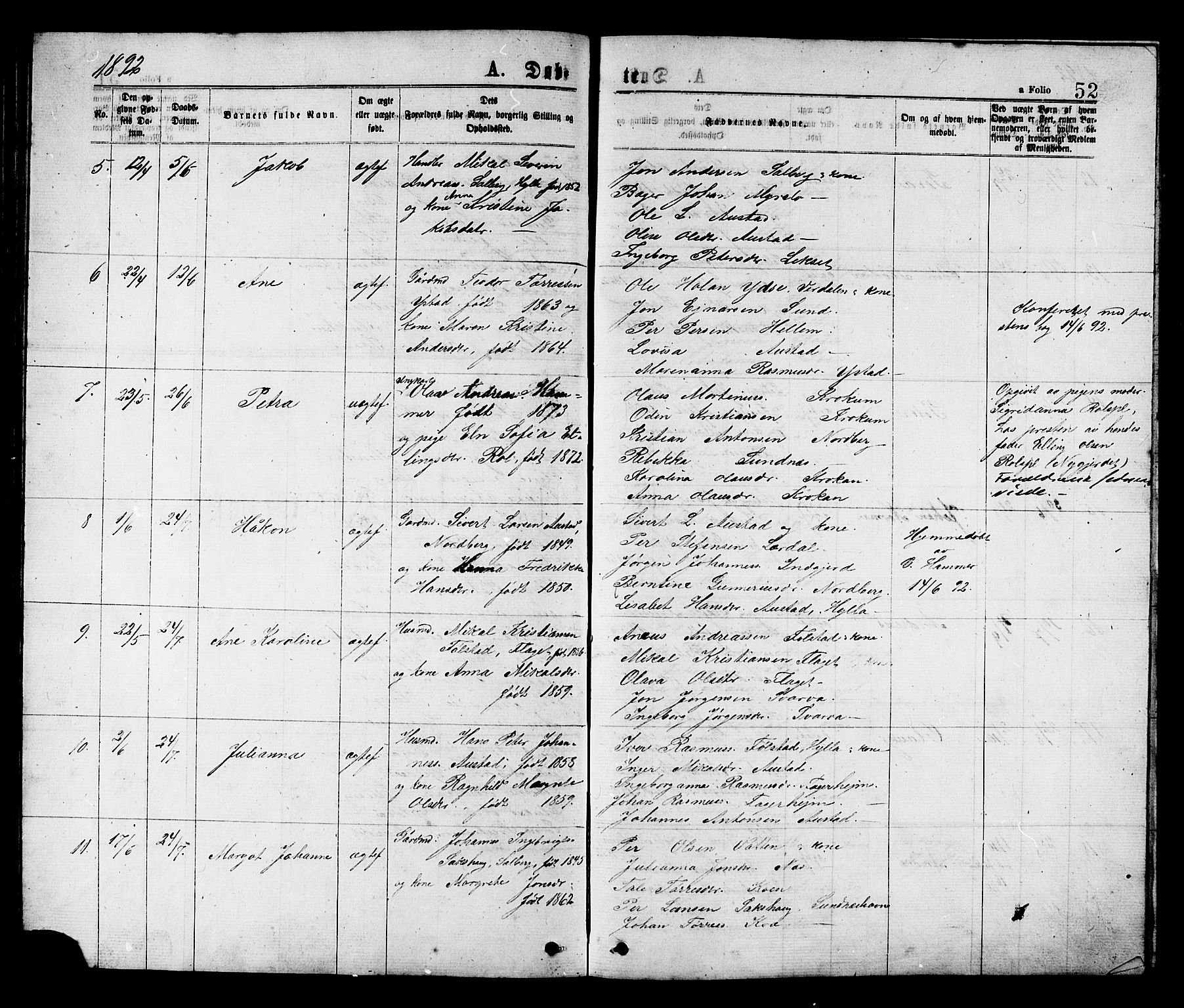 Ministerialprotokoller, klokkerbøker og fødselsregistre - Nord-Trøndelag, AV/SAT-A-1458/731/L0311: Parish register (copy) no. 731C02, 1875-1911, p. 52