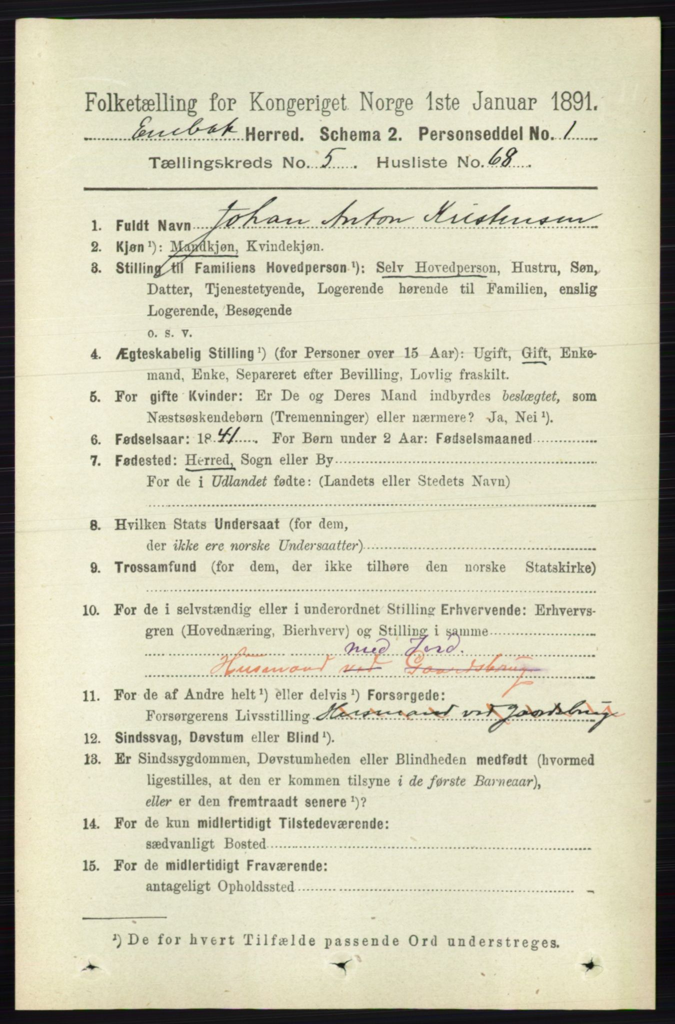 RA, 1891 census for 0229 Enebakk, 1891, p. 2400