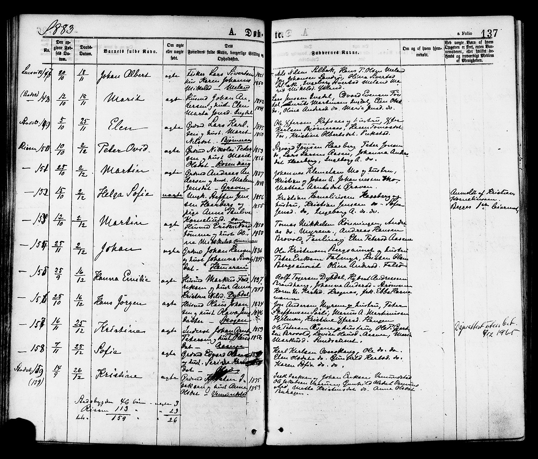 Ministerialprotokoller, klokkerbøker og fødselsregistre - Sør-Trøndelag, AV/SAT-A-1456/646/L0613: Parish register (official) no. 646A11, 1870-1884, p. 137