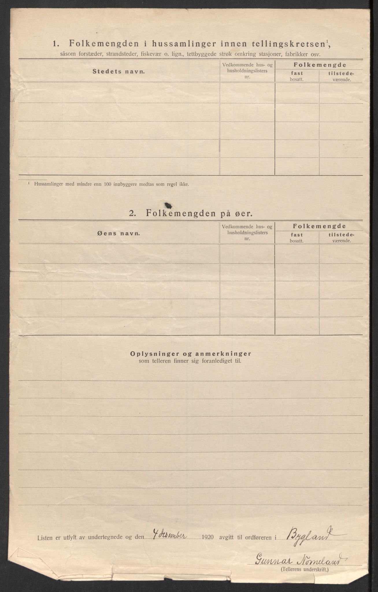 SAK, 1920 census for Bygland, 1920, p. 56