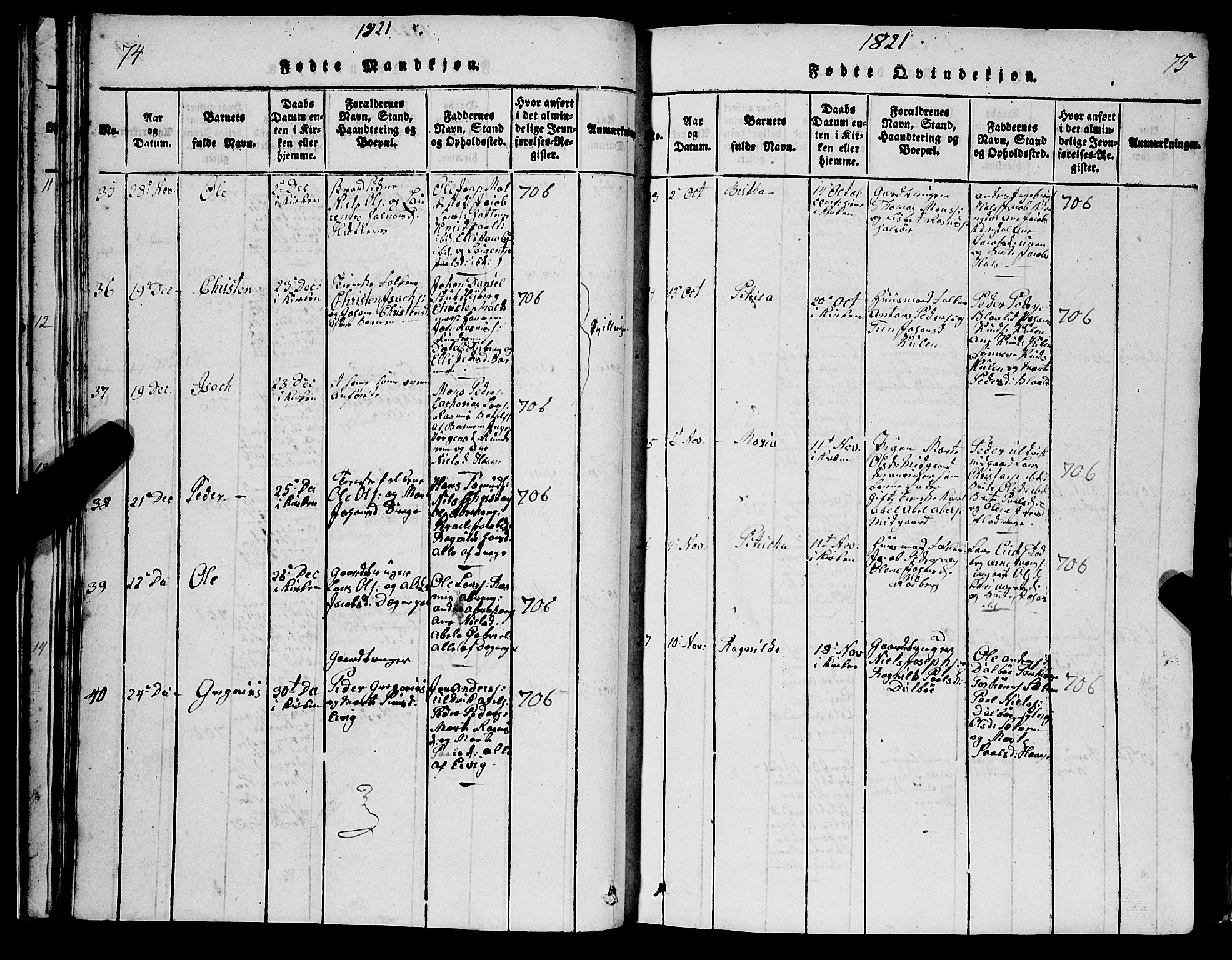 Selje sokneprestembete, AV/SAB-A-99938/H/Ha/Hab/Haba: Parish register (copy) no. A 1, 1816-1828, p. 74-75