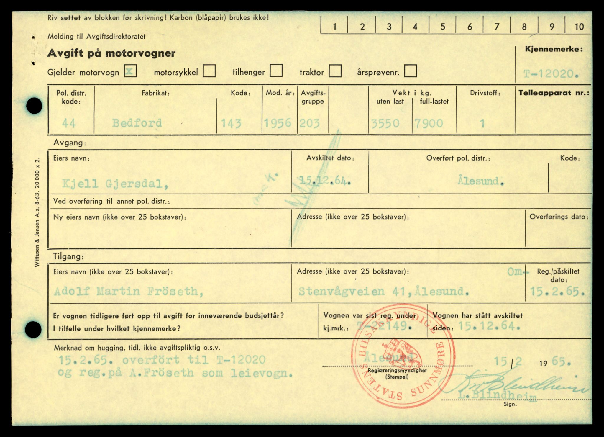 Møre og Romsdal vegkontor - Ålesund trafikkstasjon, SAT/A-4099/F/Fe/L0032: Registreringskort for kjøretøy T 11997 - T 12149, 1927-1998, p. 745