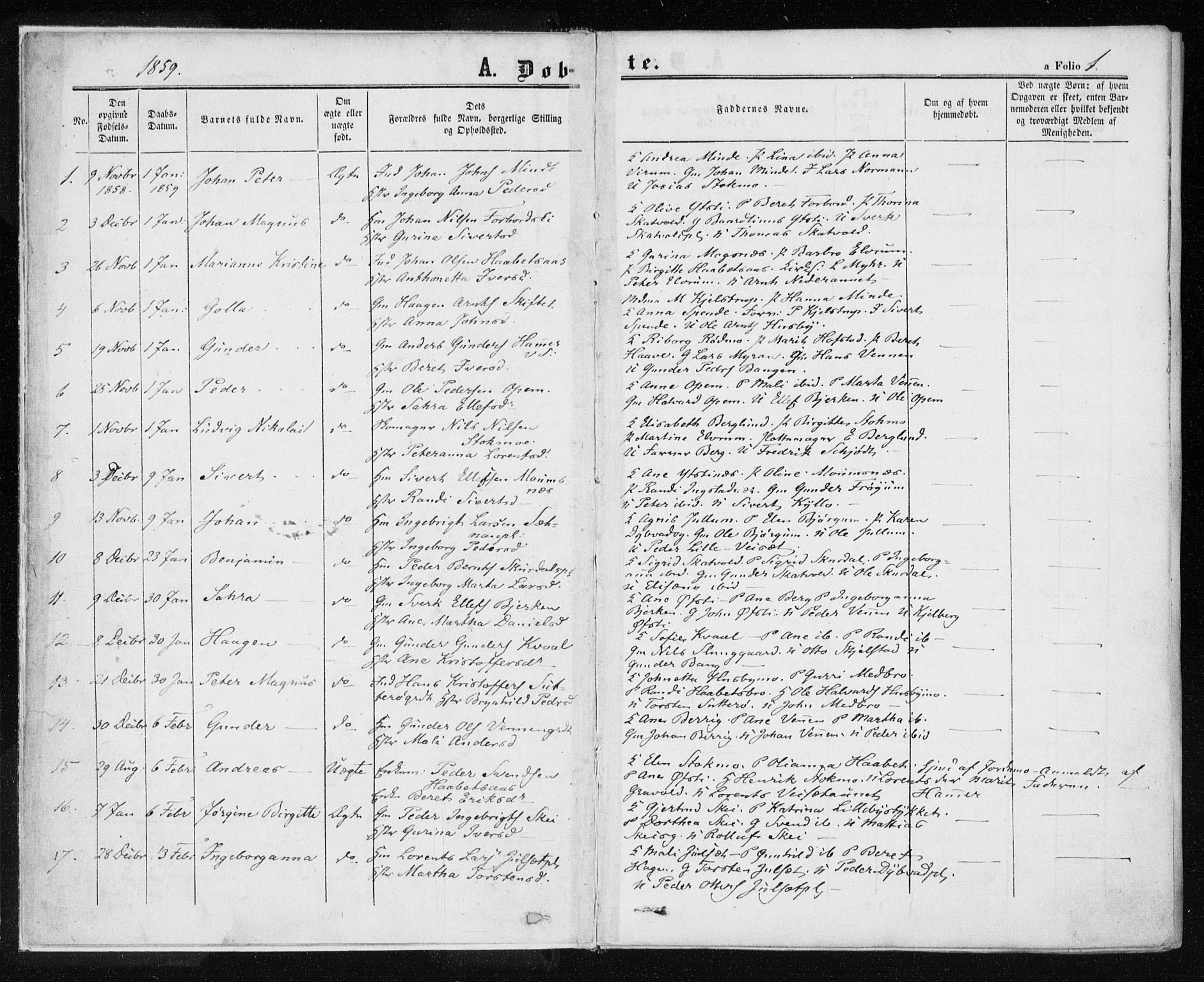 Ministerialprotokoller, klokkerbøker og fødselsregistre - Nord-Trøndelag, SAT/A-1458/709/L0075: Parish register (official) no. 709A15, 1859-1870, p. 1