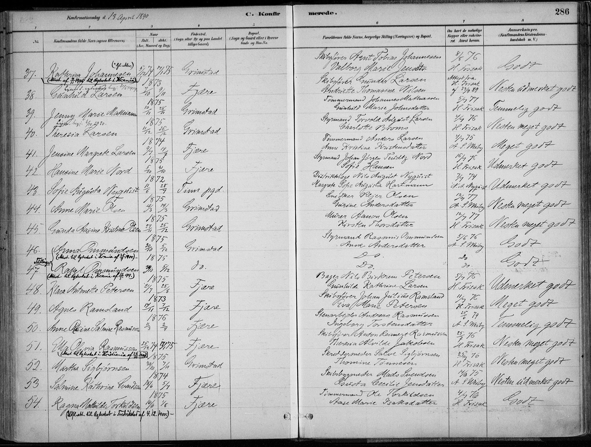 Grimstad sokneprestkontor, SAK/1111-0017/F/Fa/L0003: Parish register (official) no. A 2, 1882-1912, p. 286