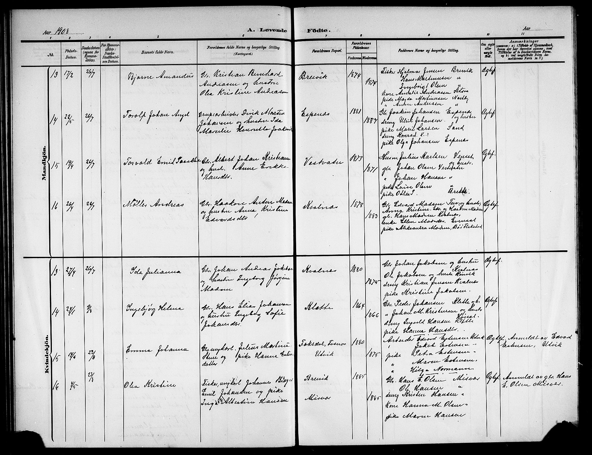 Ministerialprotokoller, klokkerbøker og fødselsregistre - Nordland, AV/SAT-A-1459/852/L0756: Parish register (copy) no. 852C07, 1902-1916