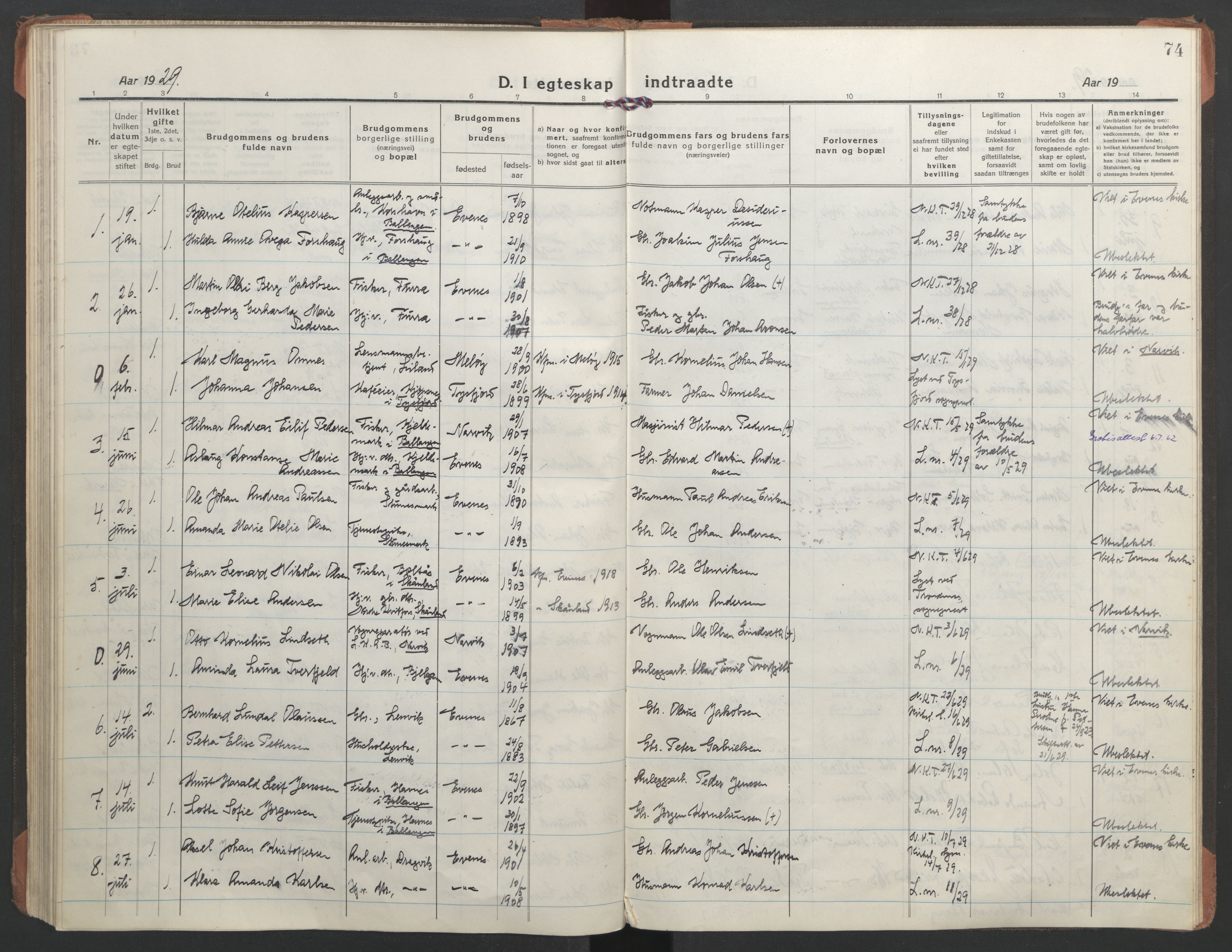 Ministerialprotokoller, klokkerbøker og fødselsregistre - Nordland, AV/SAT-A-1459/863/L0902: Parish register (official) no. 863A14, 1906-1937, p. 74