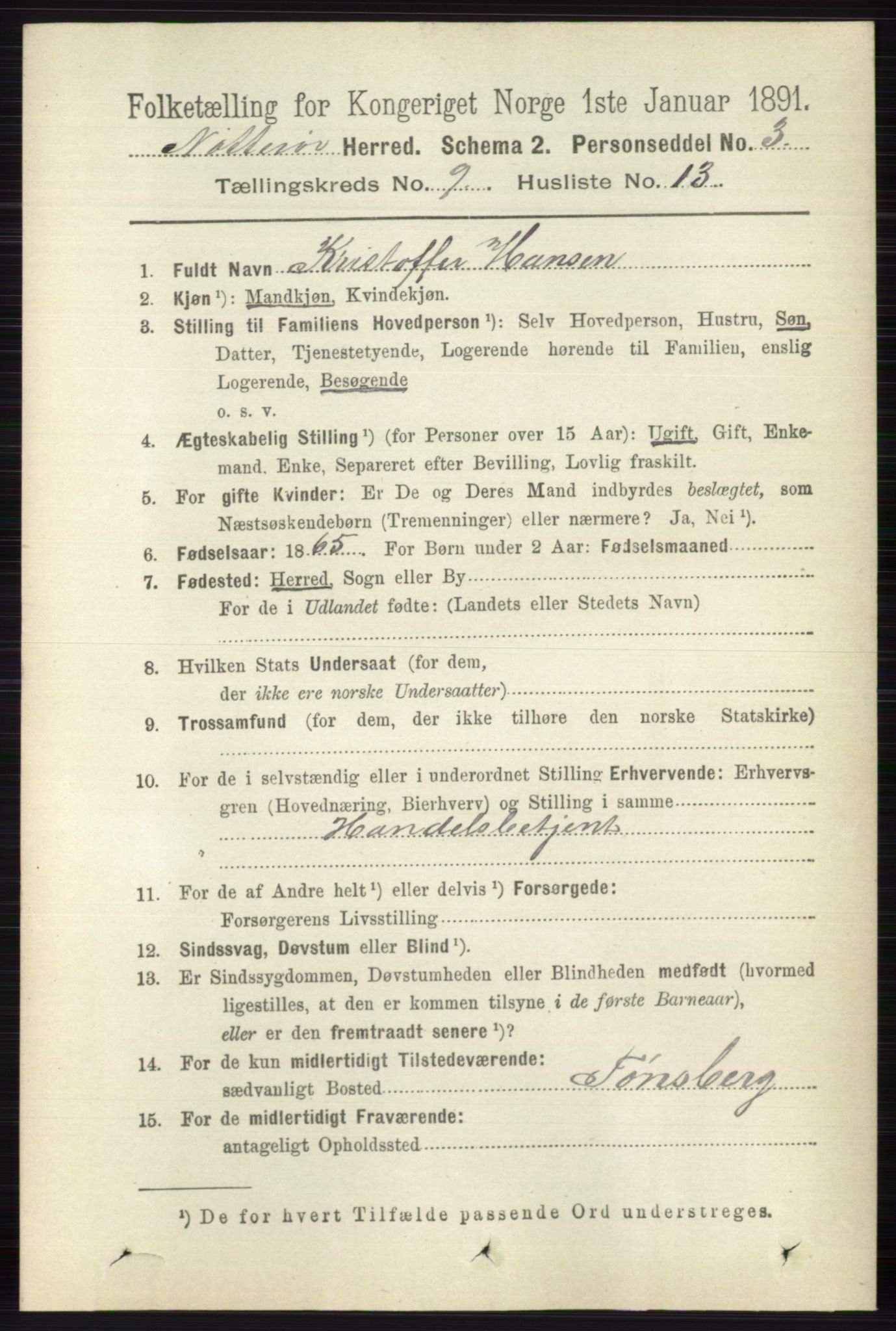 RA, 1891 census for 0722 Nøtterøy, 1891, p. 4639