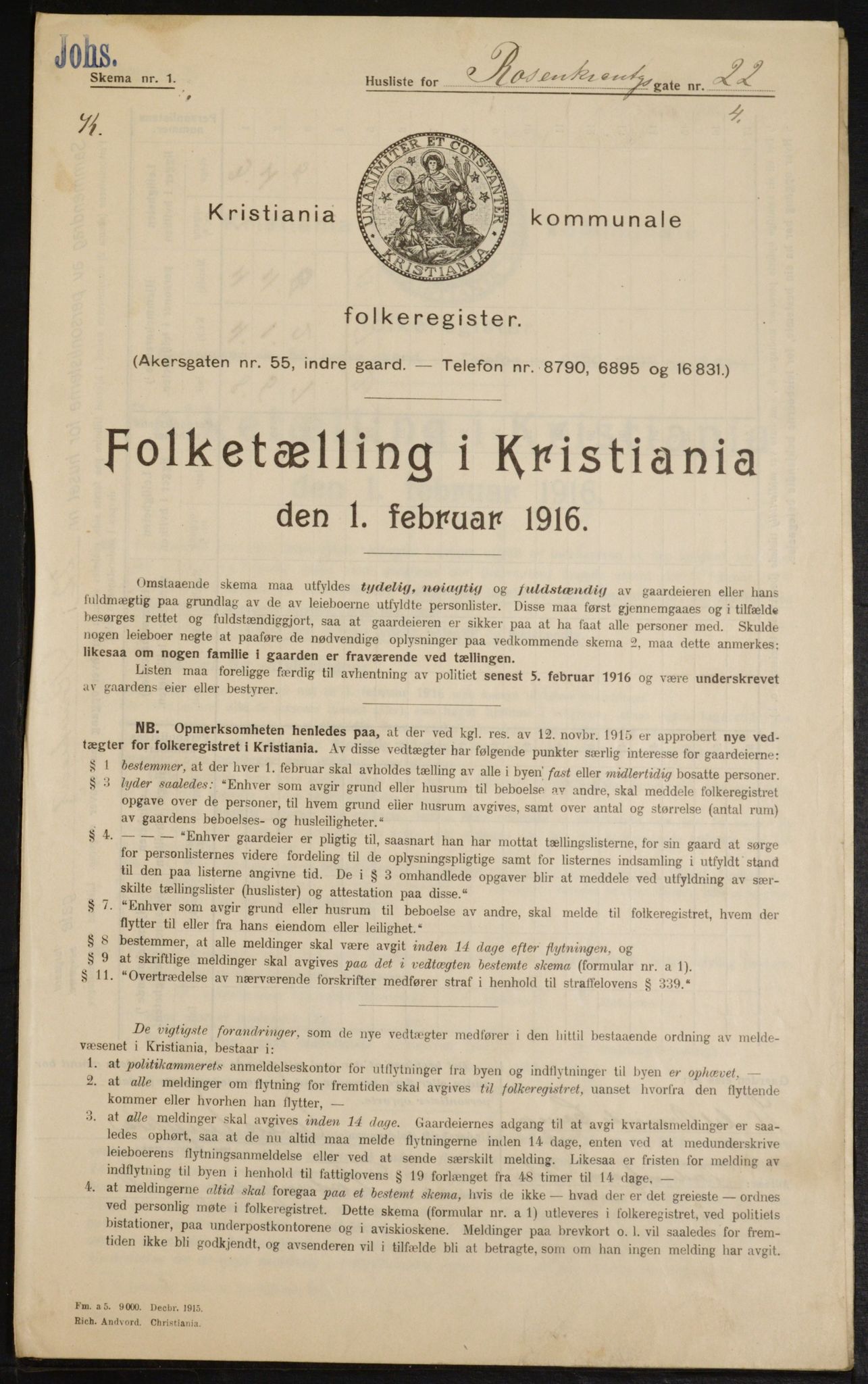 OBA, Municipal Census 1916 for Kristiania, 1916, p. 86275