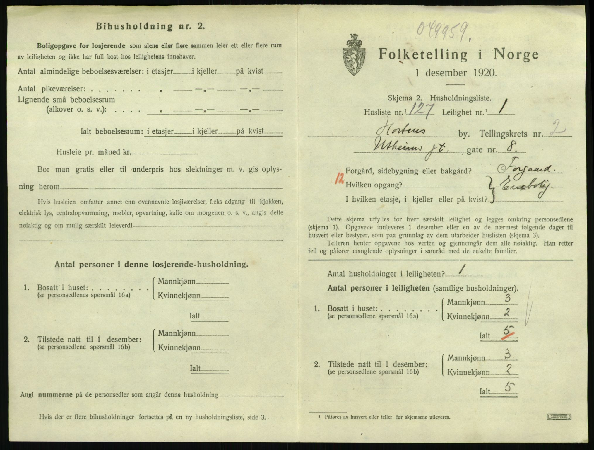 SAKO, 1920 census for Horten, 1920, p. 3801