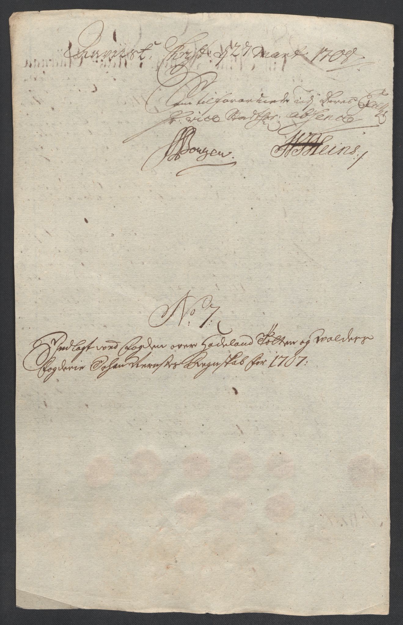 Rentekammeret inntil 1814, Reviderte regnskaper, Fogderegnskap, AV/RA-EA-4092/R18/L1305: Fogderegnskap Hadeland, Toten og Valdres, 1707-1708, p. 35