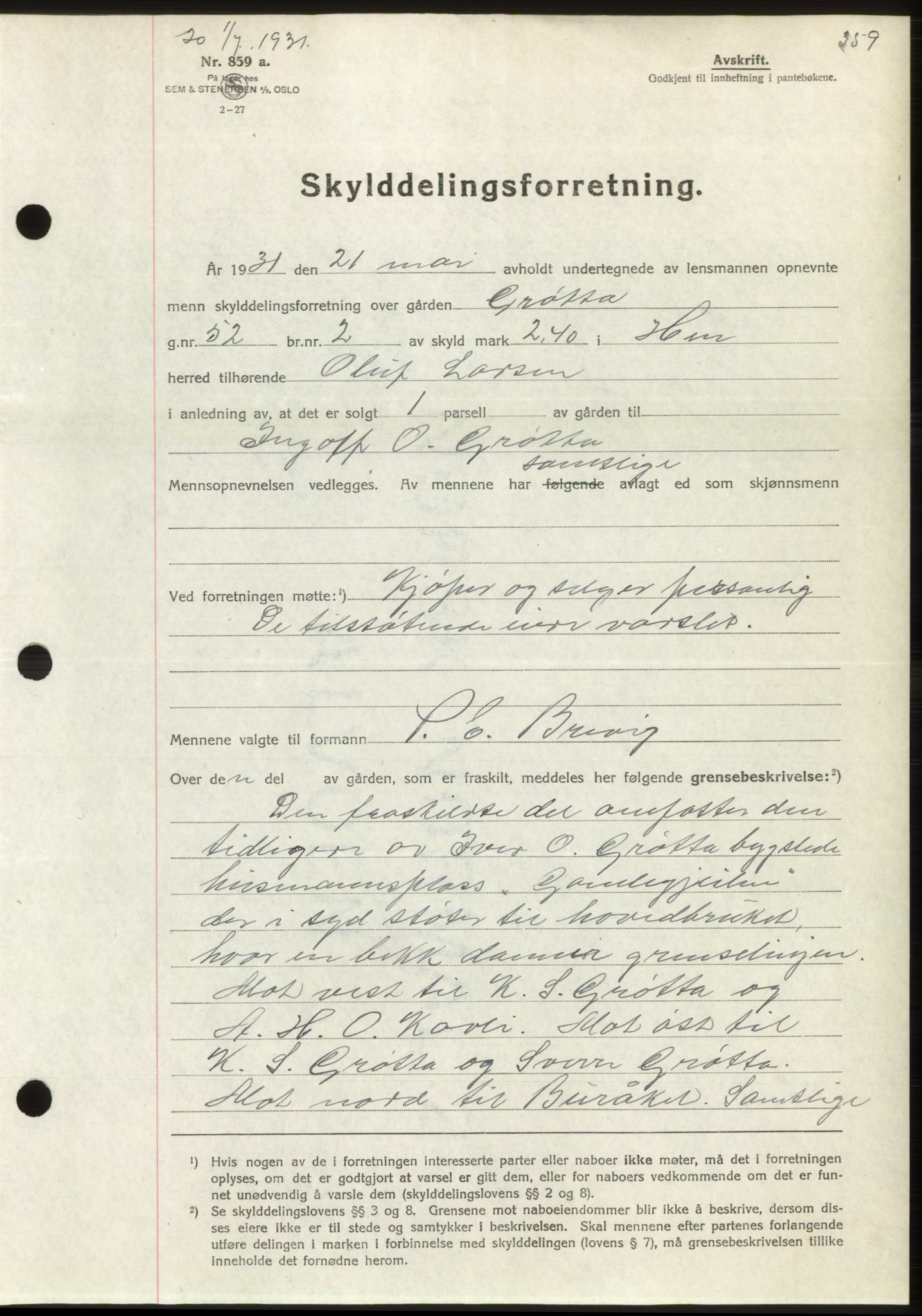 Romsdal sorenskriveri, AV/SAT-A-4149/1/2/2C/L0059: Mortgage book no. 53, 1931-1931, Deed date: 01.07.1931