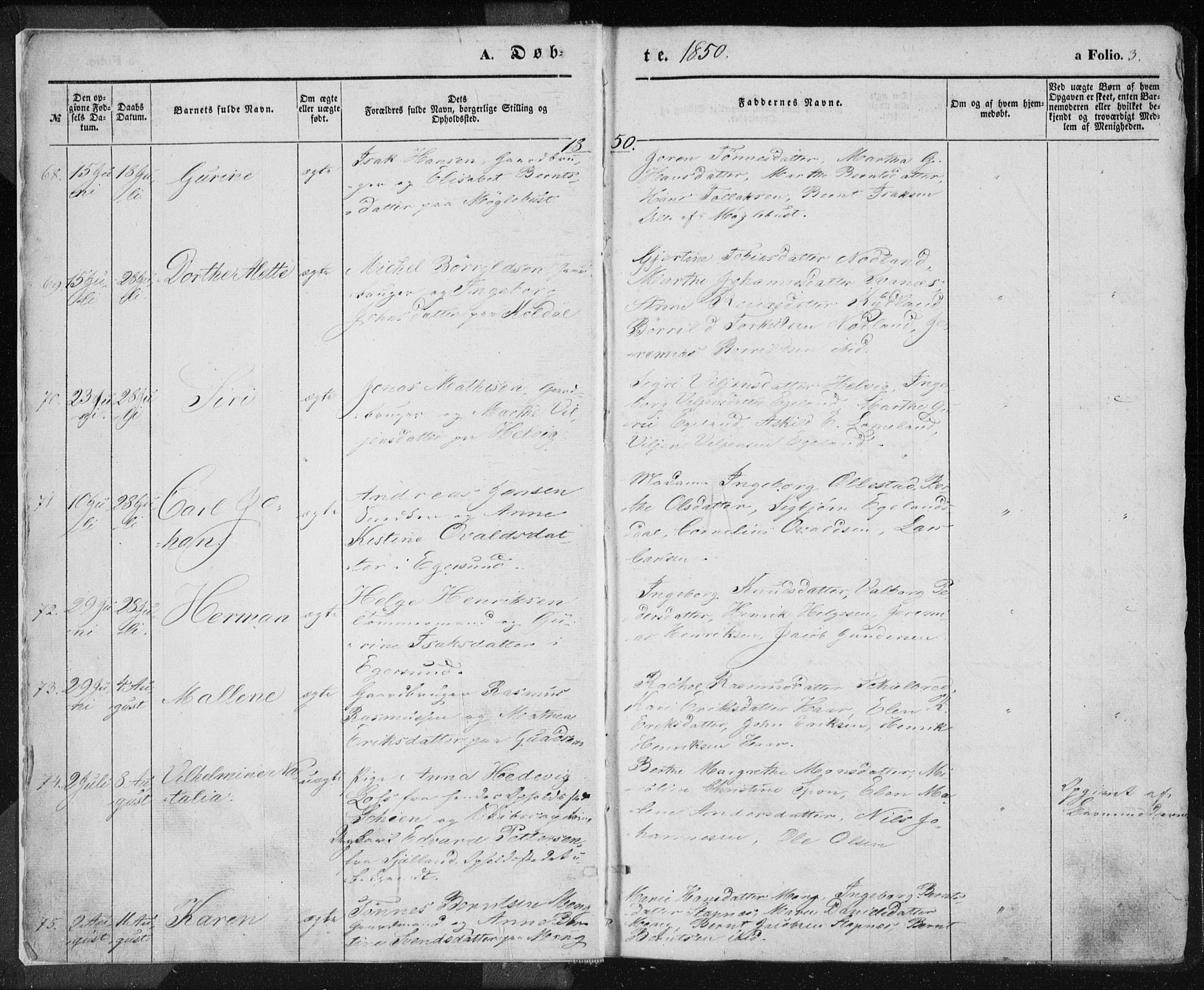 Eigersund sokneprestkontor, SAST/A-101807/S08/L0012: Parish register (official) no. A 12.1, 1850-1865, p. 3