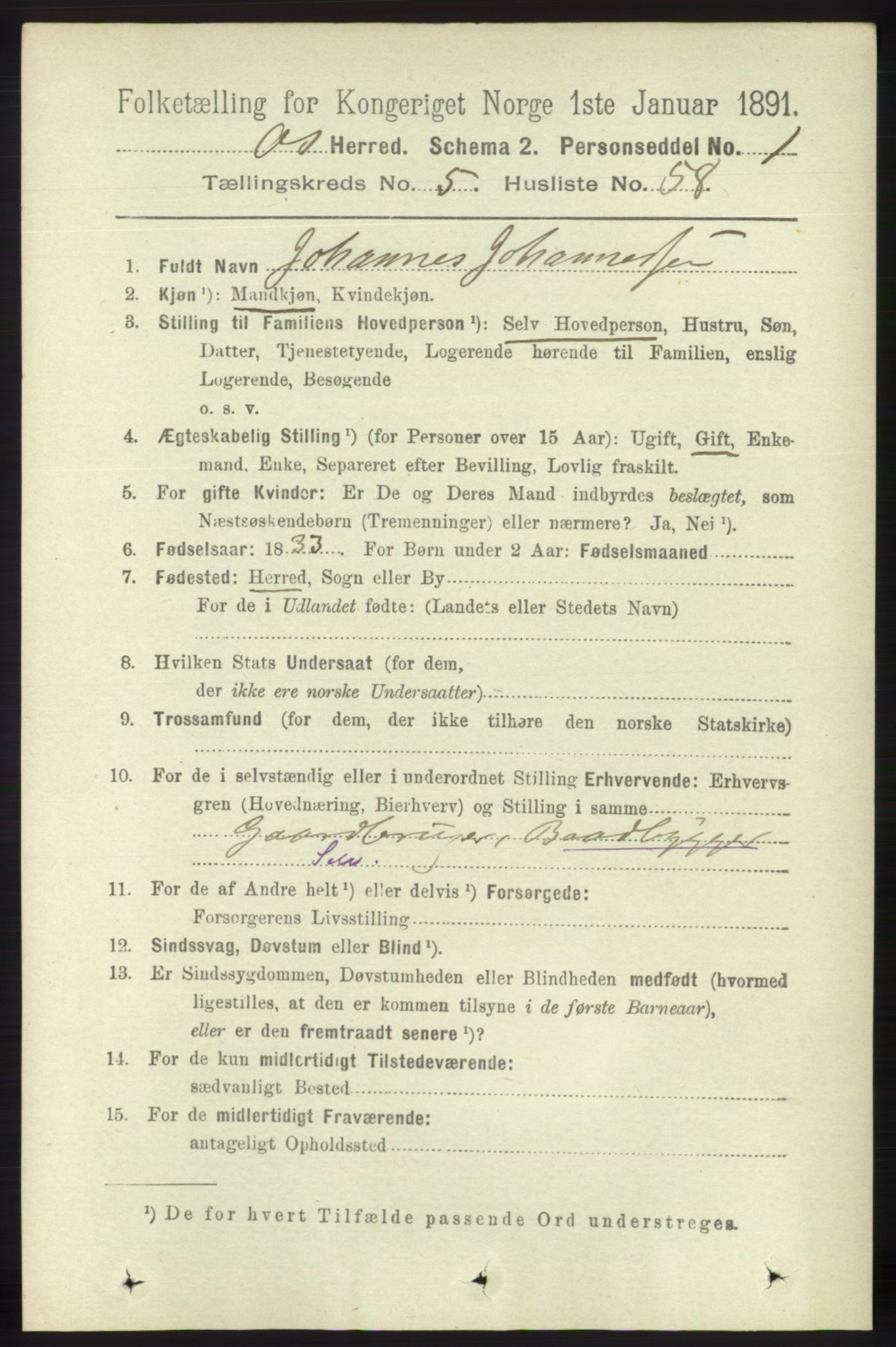 RA, 1891 census for 1243 Os, 1891, p. 1289